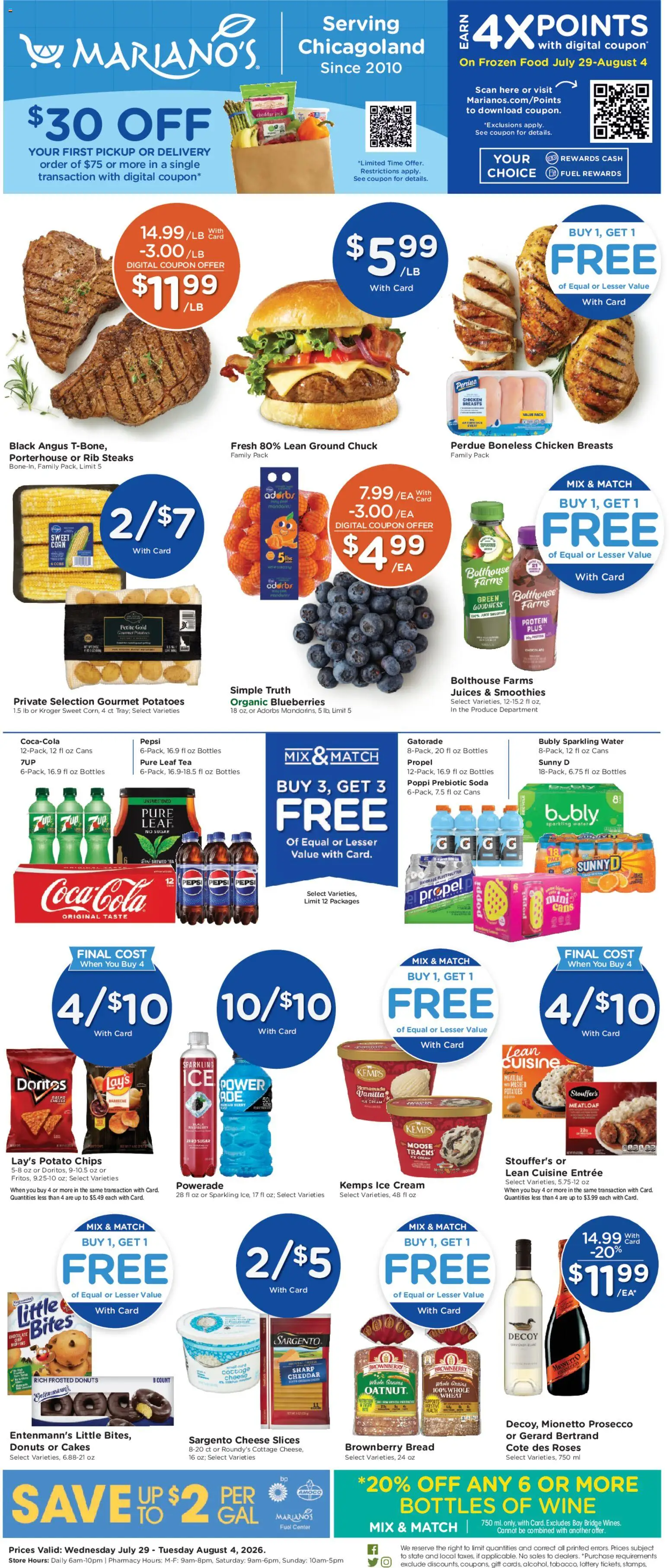 Mariano's Weekly Ad - valid from 07/29/2026 | Page: 1 | Products: Cheese, Bread, Tea, Potatoes