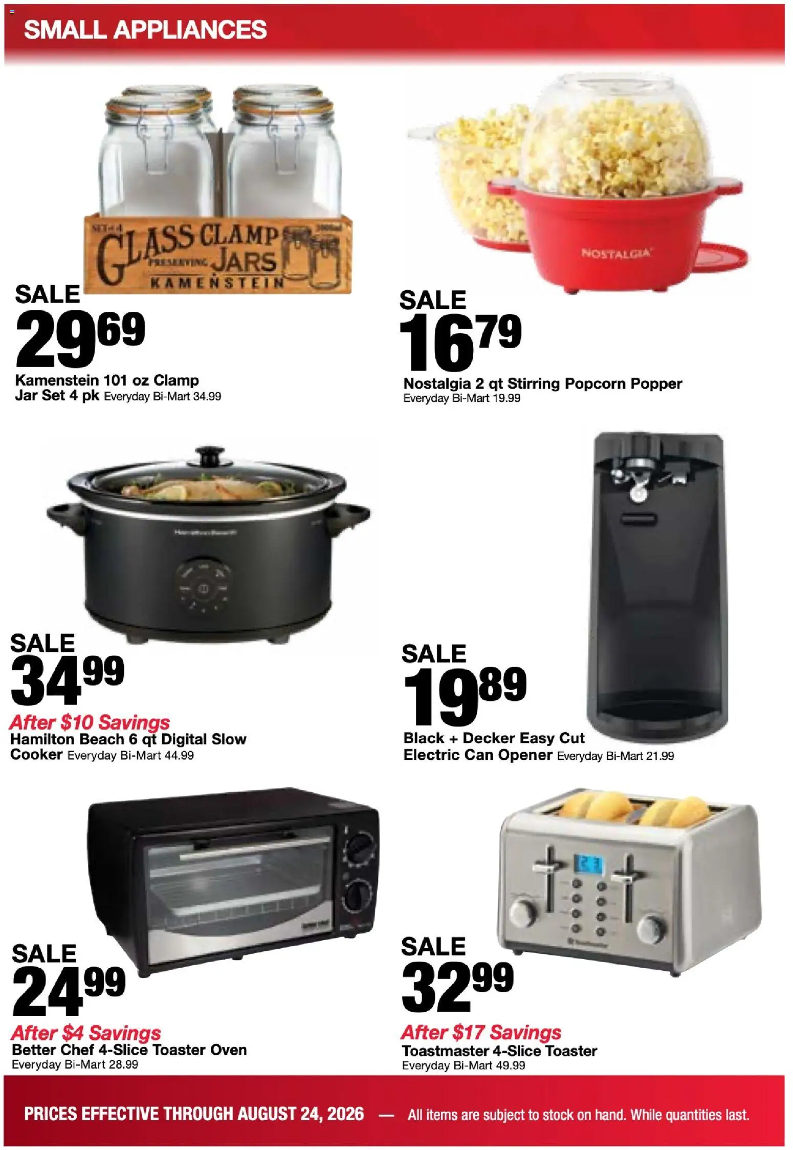 Bi-Mart Weekly Ad - valid from 08/18/2026 | Page: 28 | Products: Toaster, Opener, Clamp, Popcorn