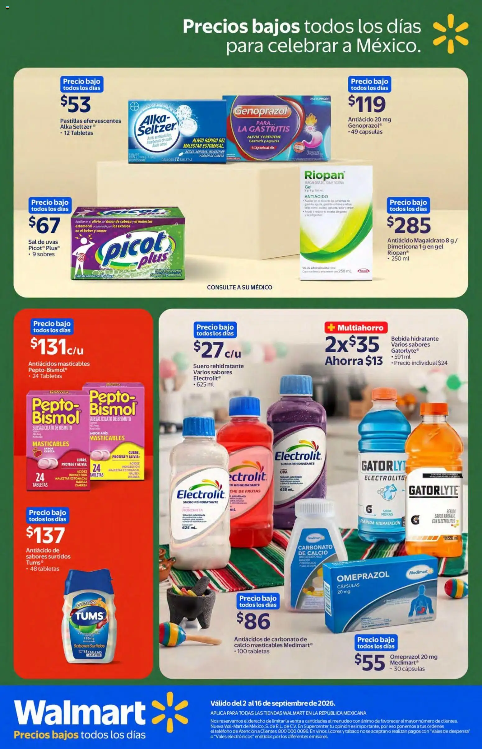 Nuevas ofertas de Walmart válidas en toda la República Mexicana desde el 02/09/2026. ¡Encuentra las mejores ofertas en Walmart folleto Celebra el orgullo mexicano con todo lo que nos une! | Página: 14 | Productos: Analgésico, Cápsulas, Cama, Polvo