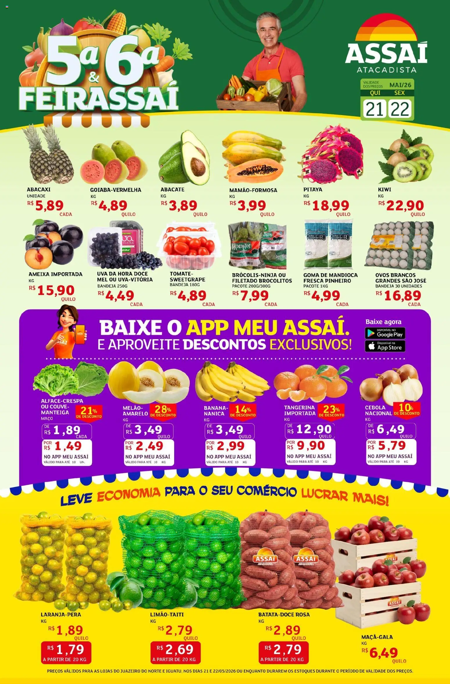 Assaí Atacadista Folheto - válido de 21.05.2026 | Página: 1 | Produtos: Melão, Cebola, Ovos, Bandeja