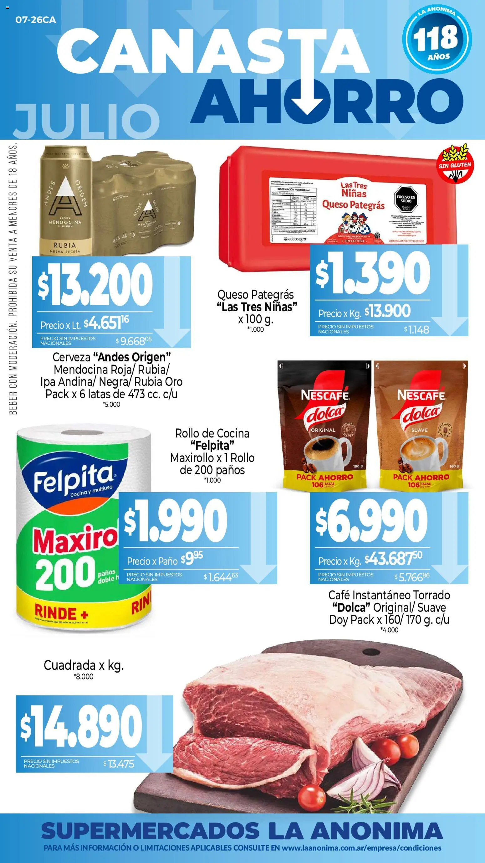 La Anonima catálogo │ válido desde el 01/07/2026 | Página: 1 | Productos: Cocina, Queso, Café, Canasta