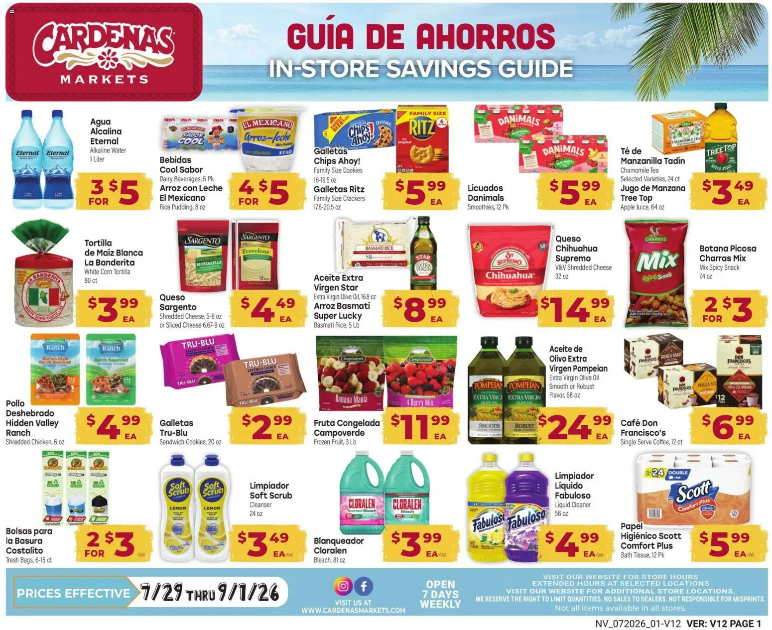 Cardenas Monthly Ad - valid from 07/29/2026 | Page: 1 | Products: Juice, Rice, Cookies, Toppers