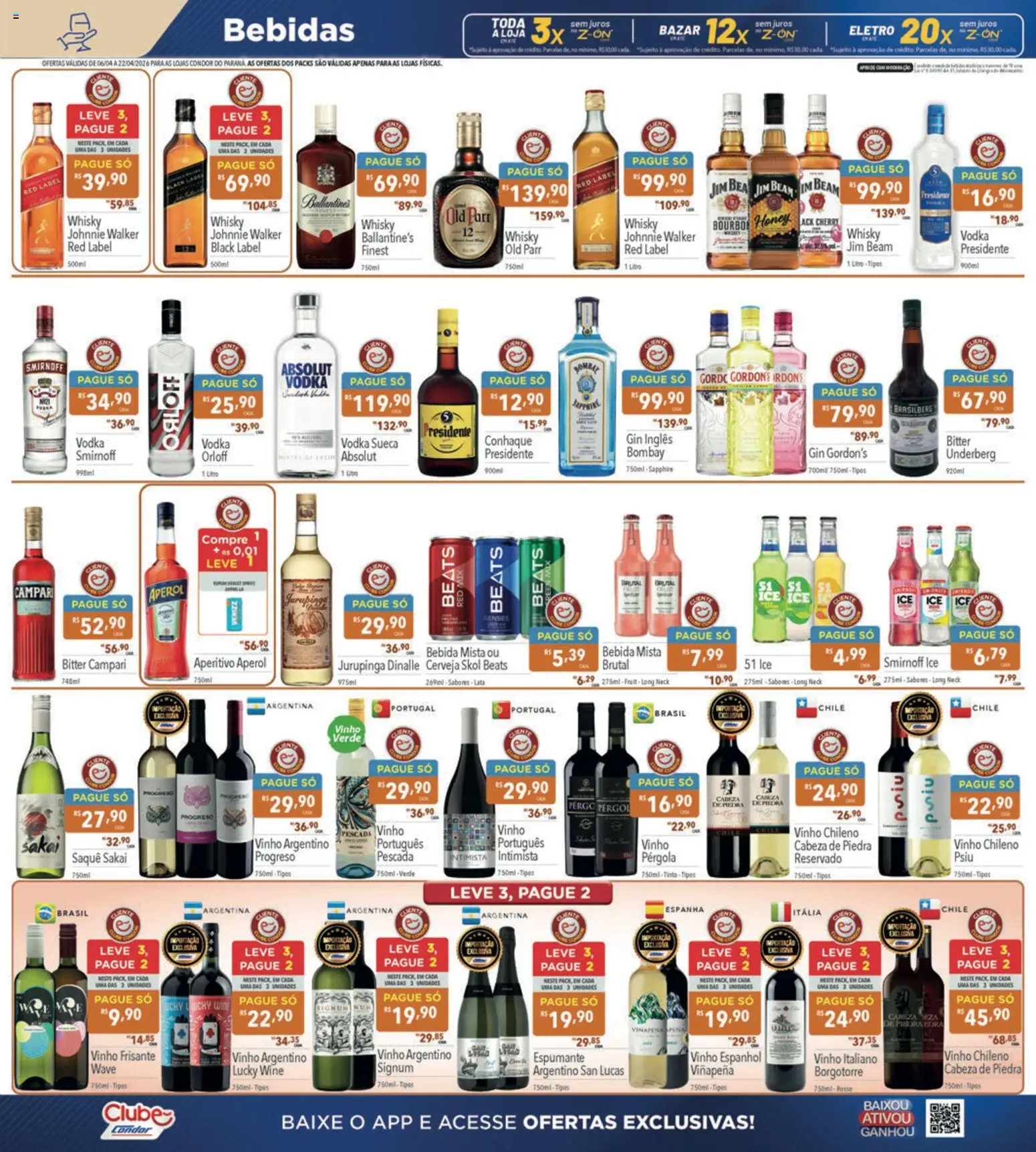 Supermercados Condor Folheto - válido de 06.04.2026 | Página: 17 | Produtos: Saquê, Conhaque, Vodka, Campari