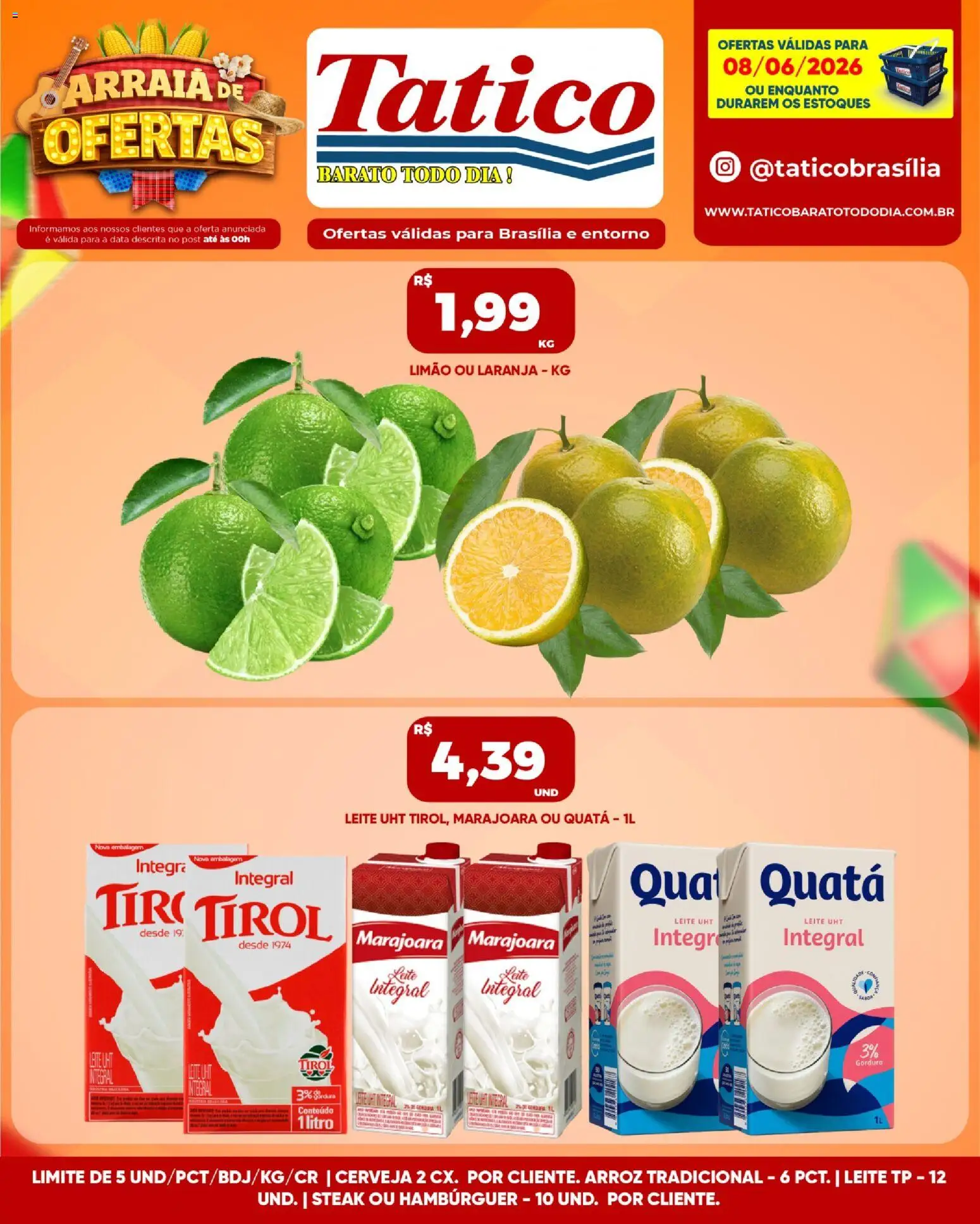 Tatico Folheto - válido de 09.06.2026 | Página: 34 | Produtos: Leite, Cerveja, Arroz, Hambúrguer