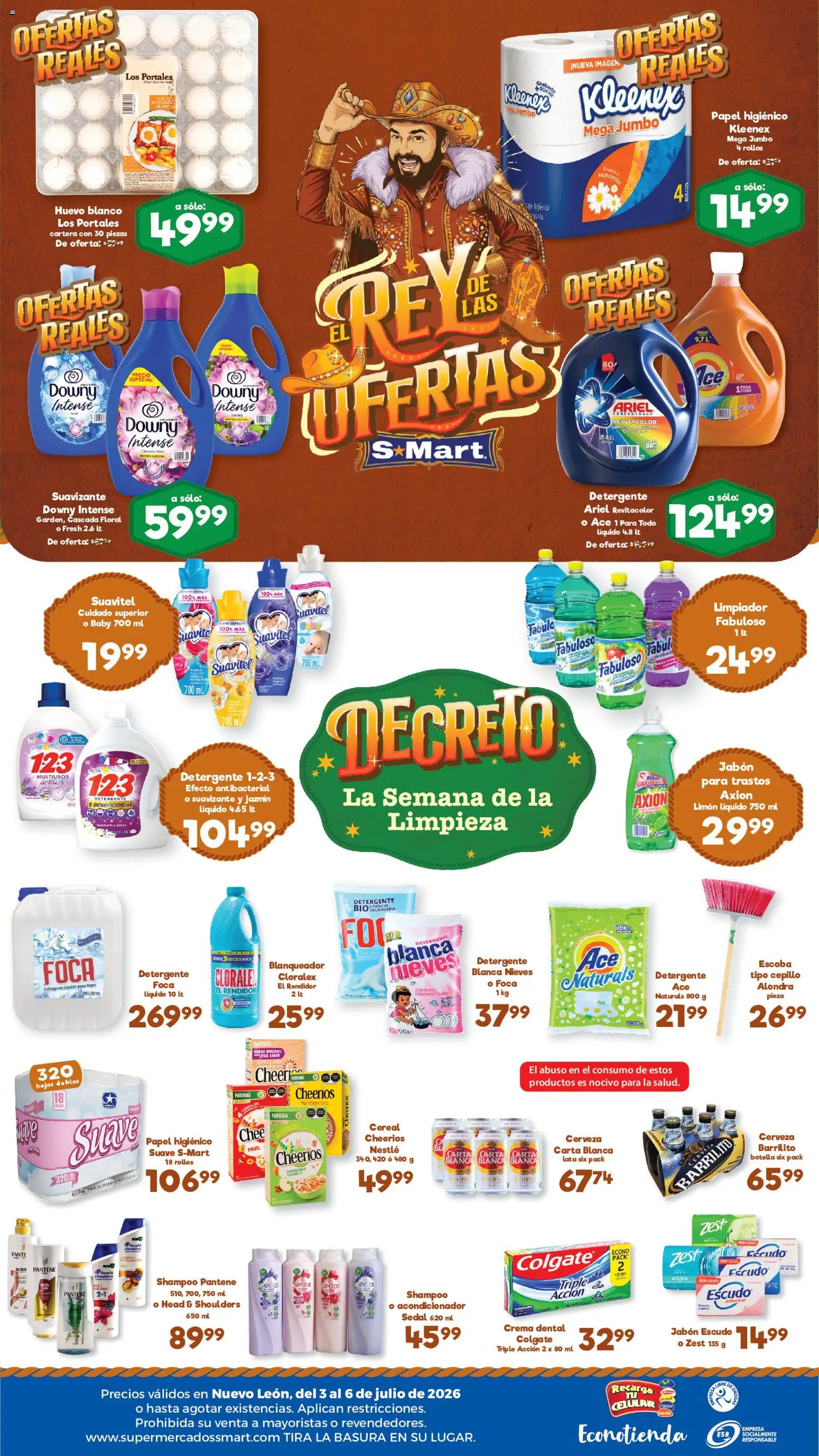 Nuevas ofertas de S-Mart válidas en toda la República Mexicana desde el 03/07/2026. ¡Encuentra las mejores ofertas en S-Mart folleto Monterrey! | Página: 2 | Productos: Cerveza, Limpiador, Papel higiénico, Jabón