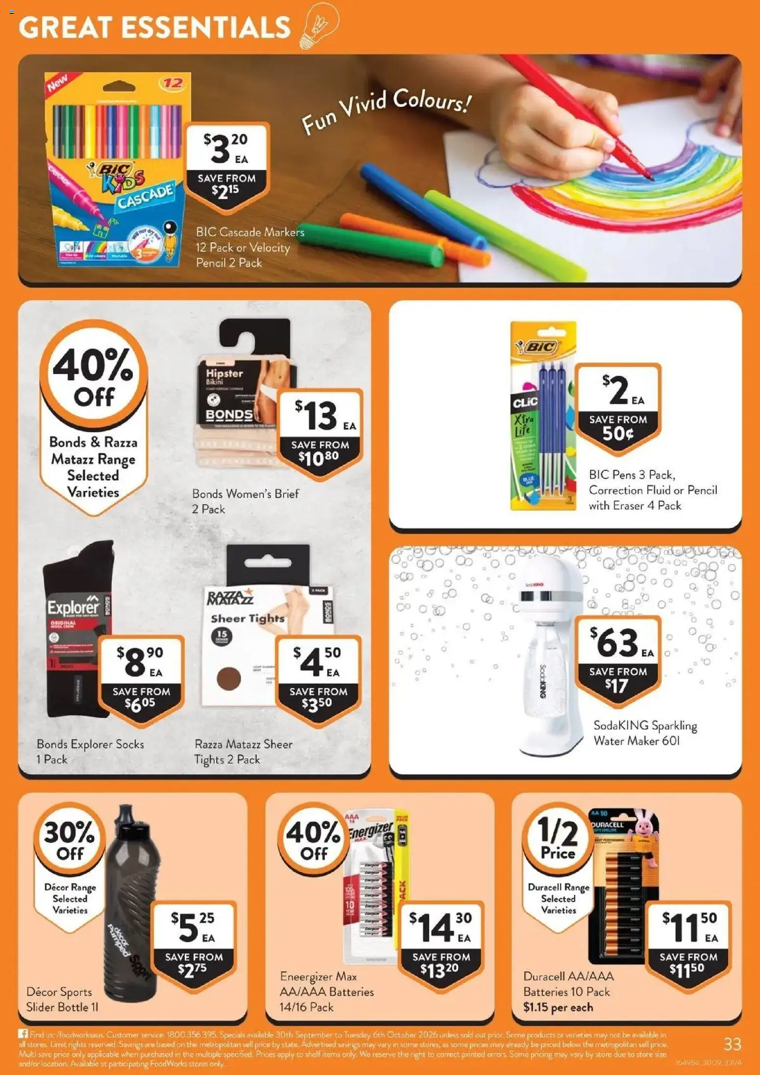 Foodworks catalogue NSW - 30/09/2026 > weekly / monthly specials | Page: 33 | Products: Bikini, Shelf, Tights, Pencil