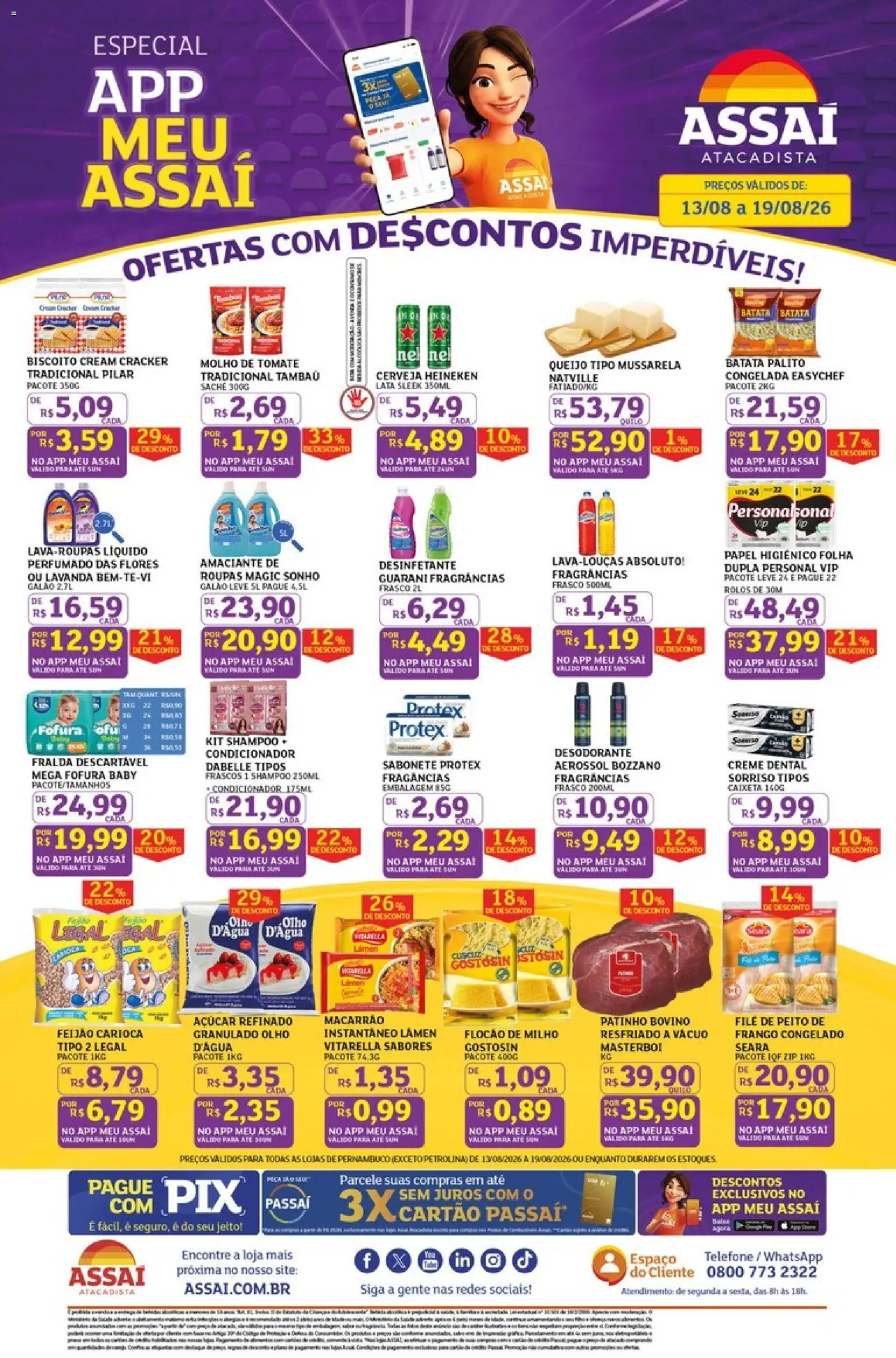 Assaí Atacadista Folheto - válido de 13/08/2026 | Página: 1 | Produtos: Molho de tomate, Sonho, Queijo, Macarrão