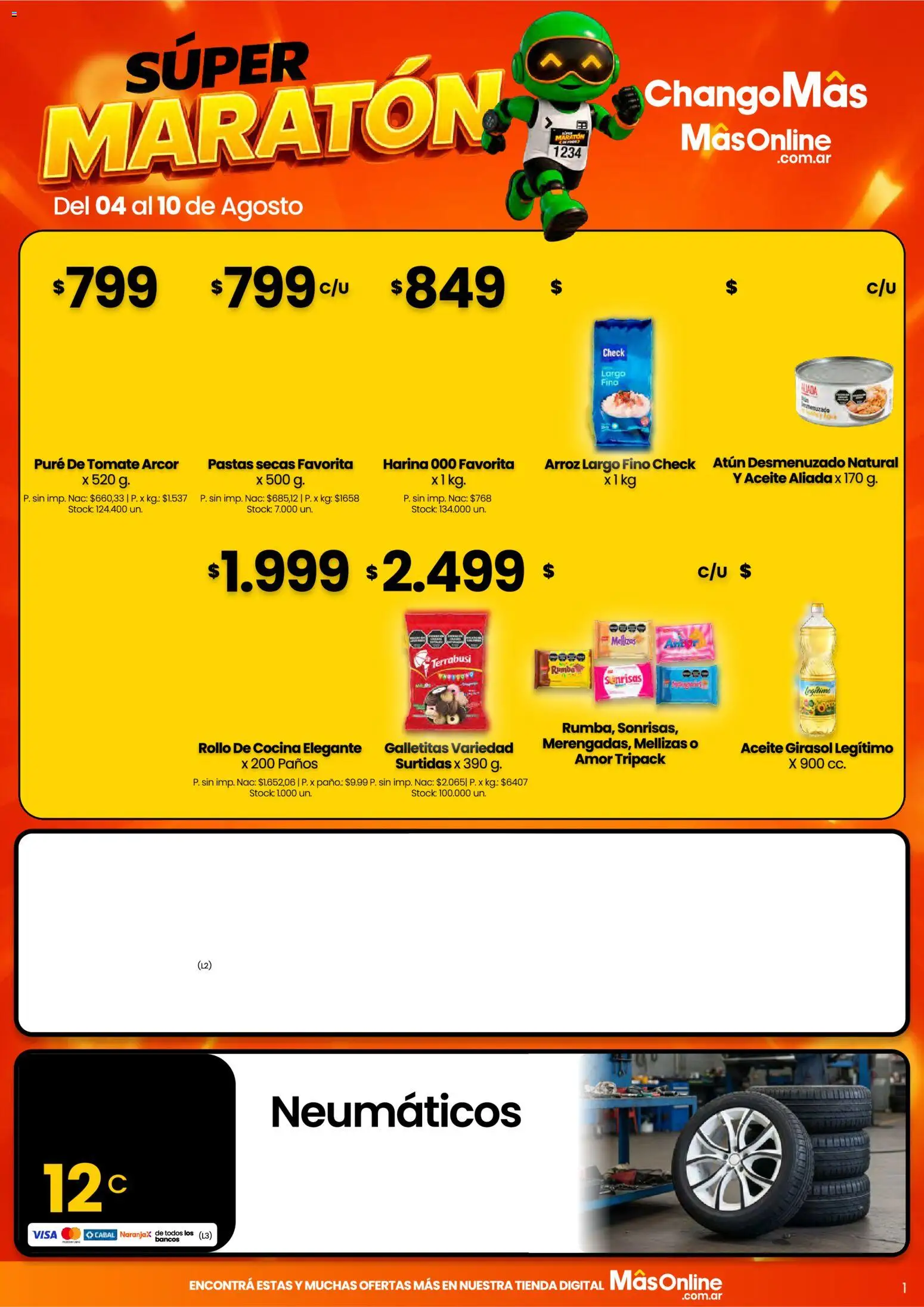 Changomas ofertas │ válido desde el 04/08/2026 | Página: 1 | Productos: Cocina, Galletitas, Pure de Tomate, Arroz