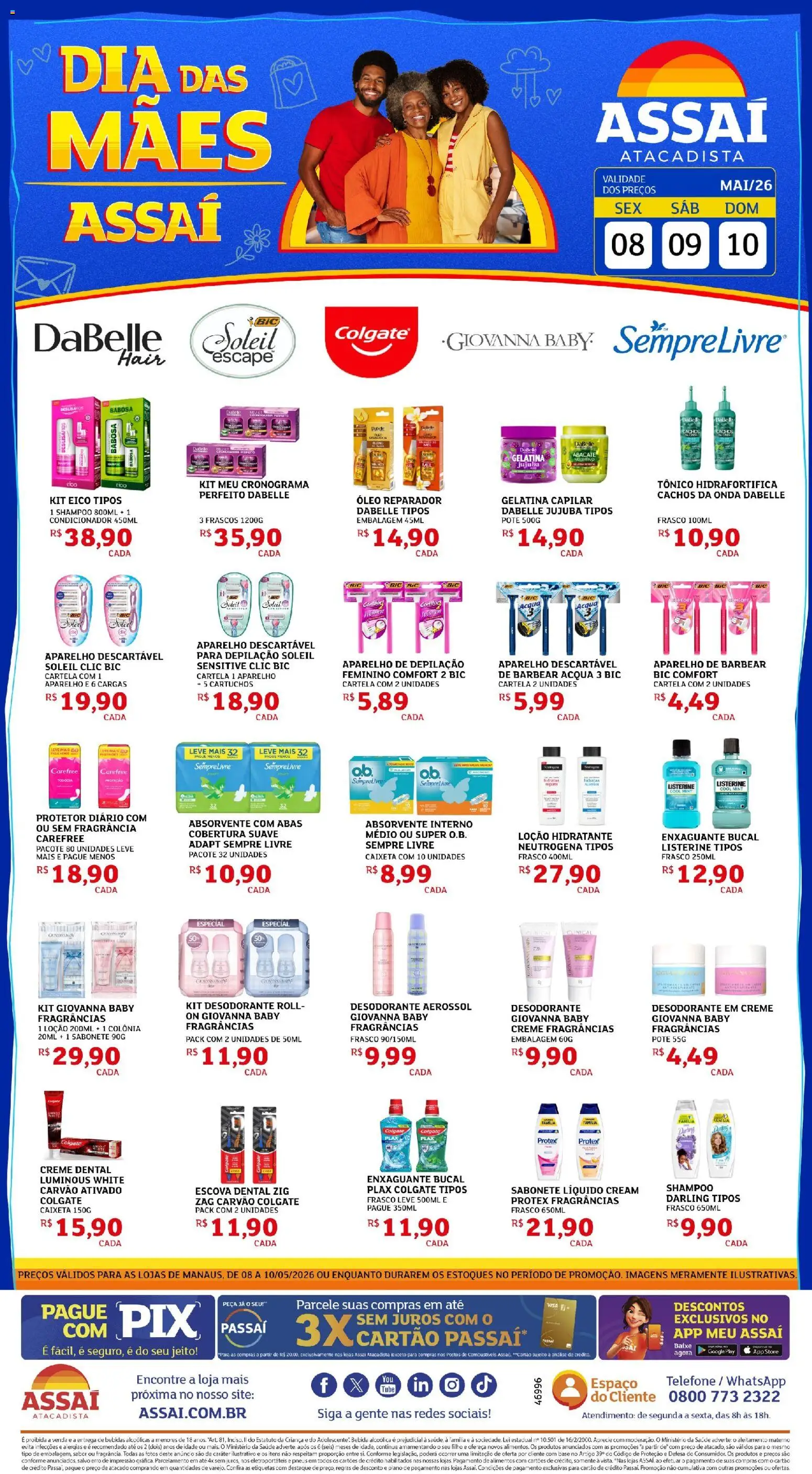 Assaí Atacadista Folheto - válido de 08.05.2026 | Página: 1 | Produtos: Enxaguante bucal, Aparelho de barbear, Sabonete líquido, Gelatina