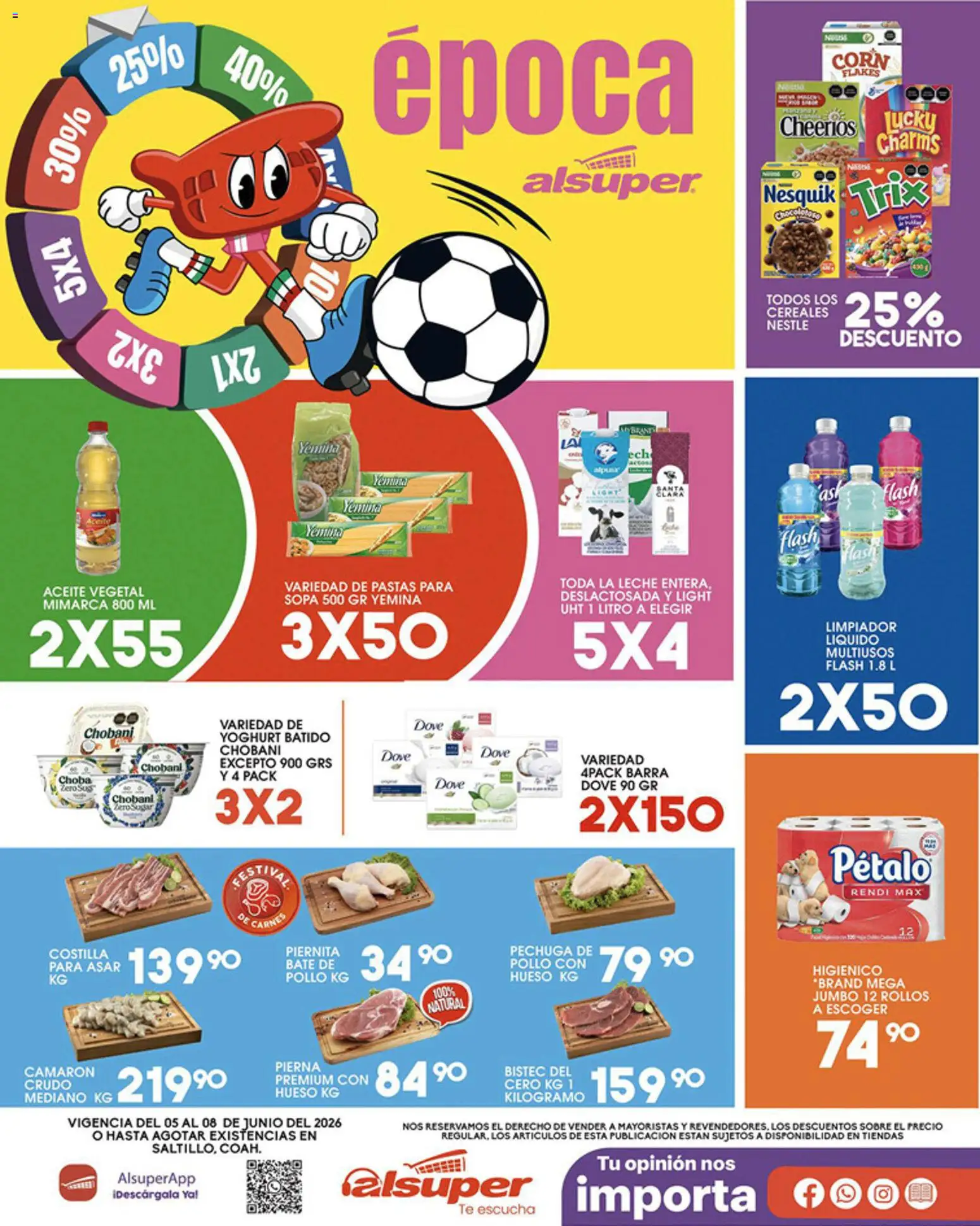 Nuevas ofertas de Alsuper válidas en toda la República Mexicana desde el 05.06.2026. ¡Encuentra las mejores ofertas en Alsuper folleto Saltillo! | Página: 1 | Productos: Pollo, Aceite, Cereales, Pasta