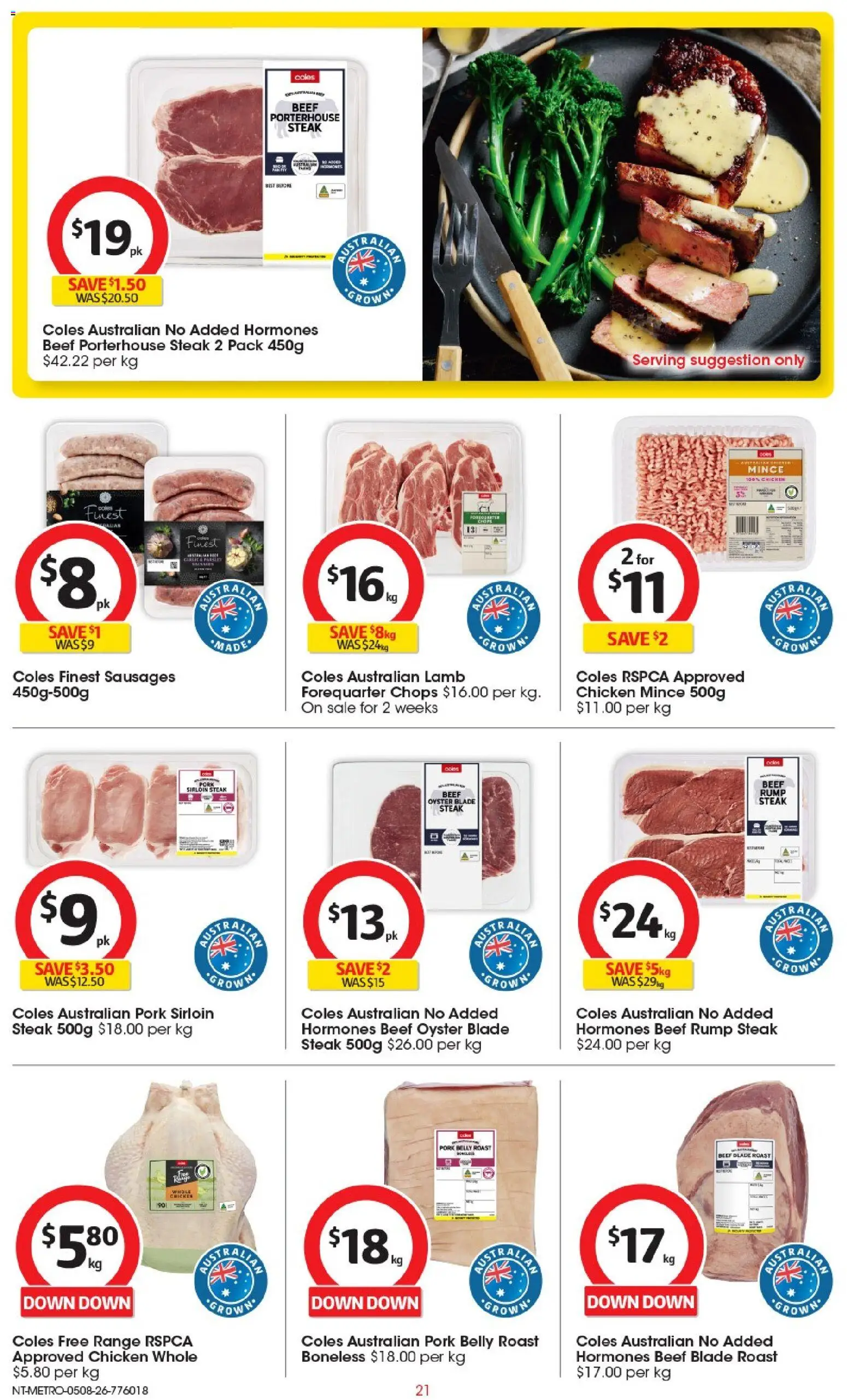 Coles catalogue - valid from 05/08/2026 | Page: 21 | Products: Chicken, Pork, Beef, Steak