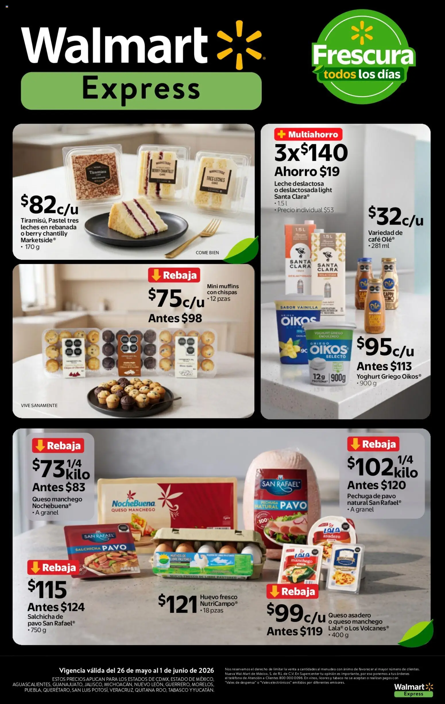 Nuevas ofertas de Walmart Express válidas en toda la República Mexicana desde el 26.05.2026. ¡Encuentra las mejores ofertas en Walmart Express folleto Calidad a precios bajos! | Página: 3 | Productos: Huevo, Pastel, Despensa, Teléfono