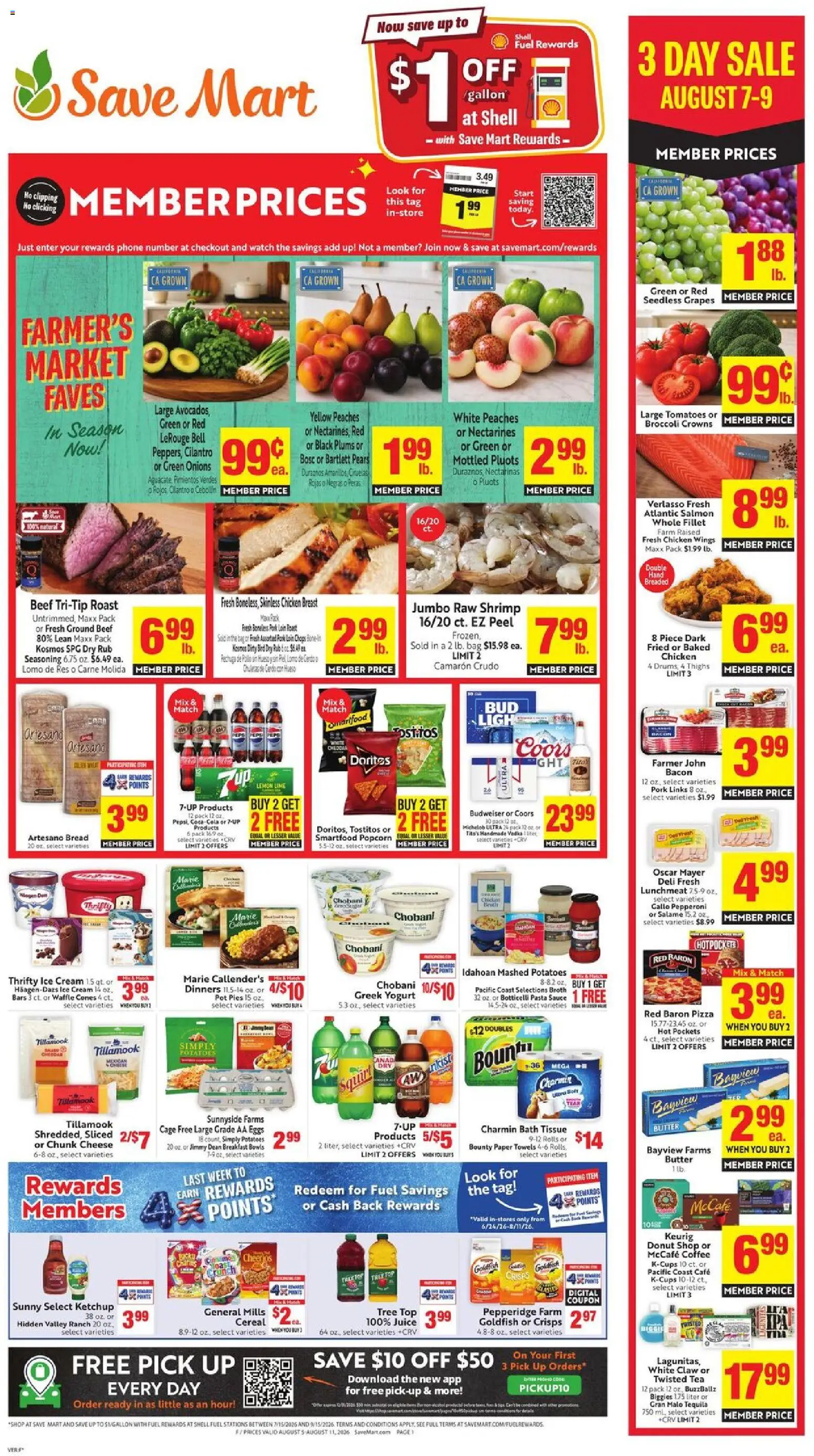 Save Mart Weekly Ad - valid from 08/05/2026 | Page: 1 | Products: Broccoli, Cheese, Coffee, Pizza