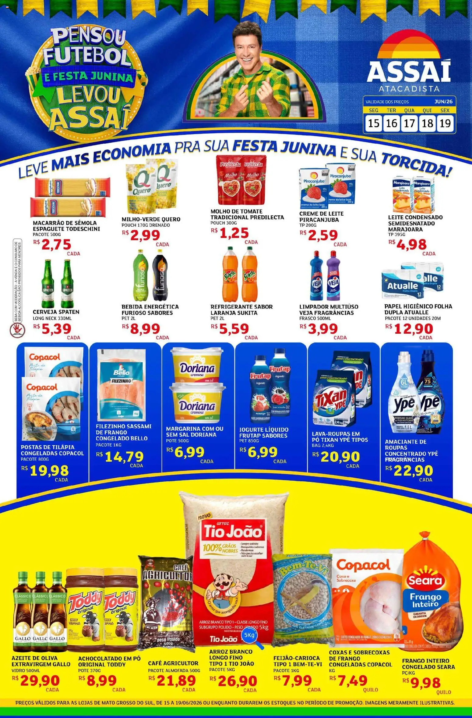 Assaí Atacadista Folheto - válido de 15.06.2026 | Página: 1 | Produtos: Limpador multiuso, Almofada, Arroz, Sal