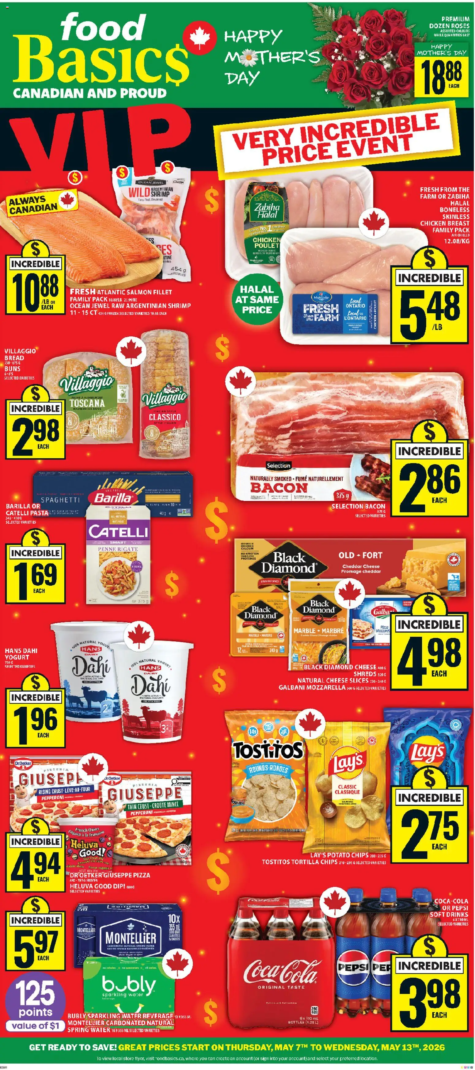 Food Basics flyer valid from 07.05.2026 | Page: 1 | Products: Chips, Cheese, Yogurt, Chicken