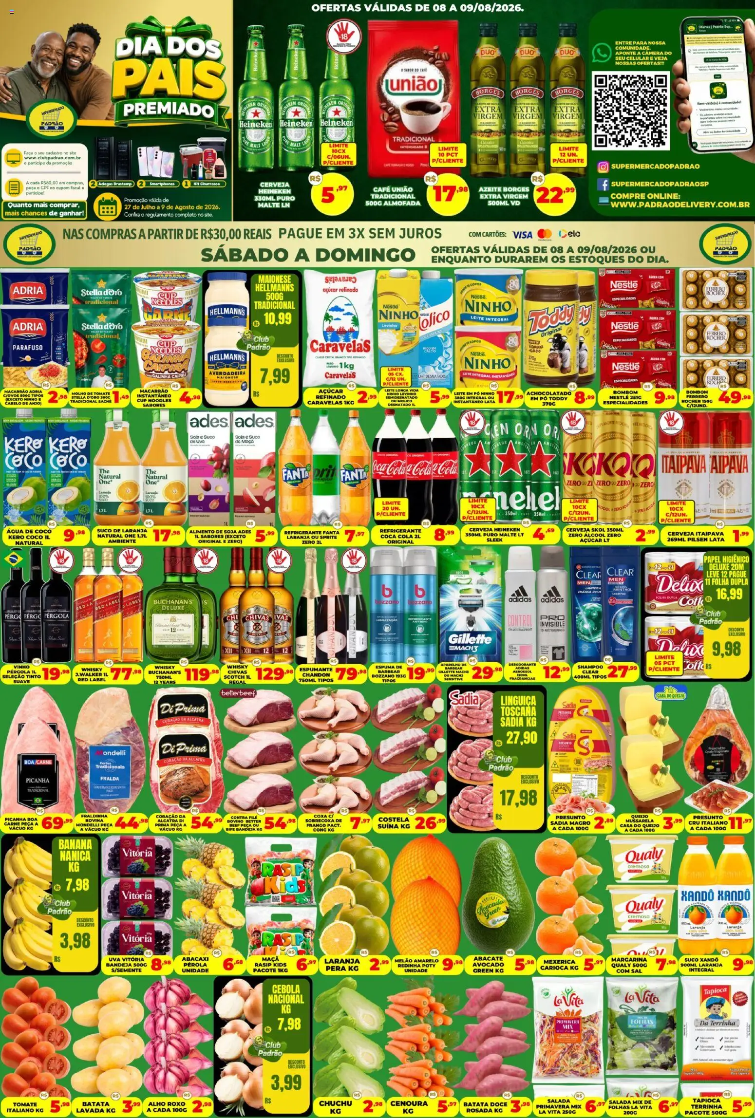 Supermercado Padrão Folheto - válido de 08/08/2026 | Página: 1 | Produtos: Leite longa vida, Mexerica, Cebola, Banco