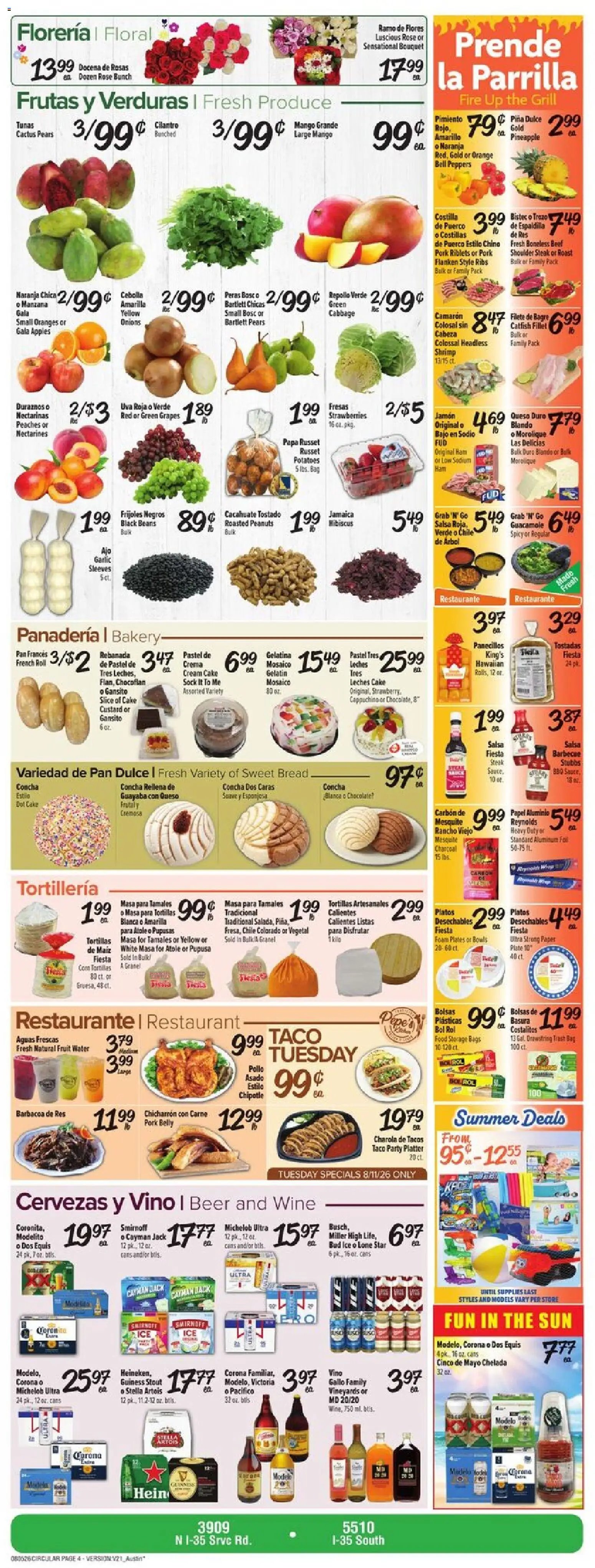 Fiesta Mart Weekly Ad - valid from 08/05/2026 | Page: 4 | Products: Pan, Strawberries, Water, Bag