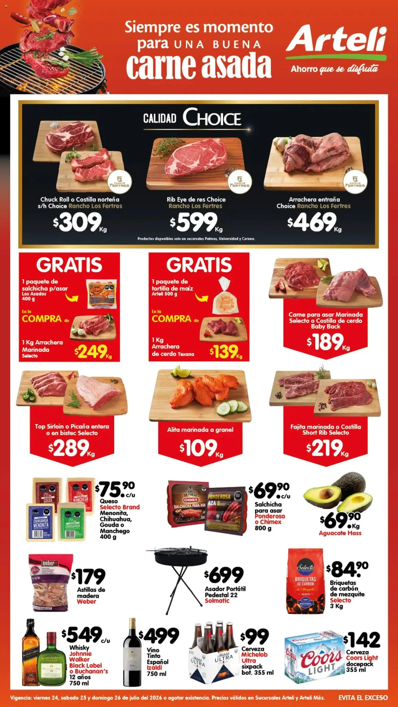 Nuevas ofertas de Arteli válidas en toda la República Mexicana desde el 24/07/2026. ¡Encuentra las mejores ofertas en Arteli folleto Carnita Asada! | Página: 1 | Productos: Queso, Aguacate, Cerveza, Whisky