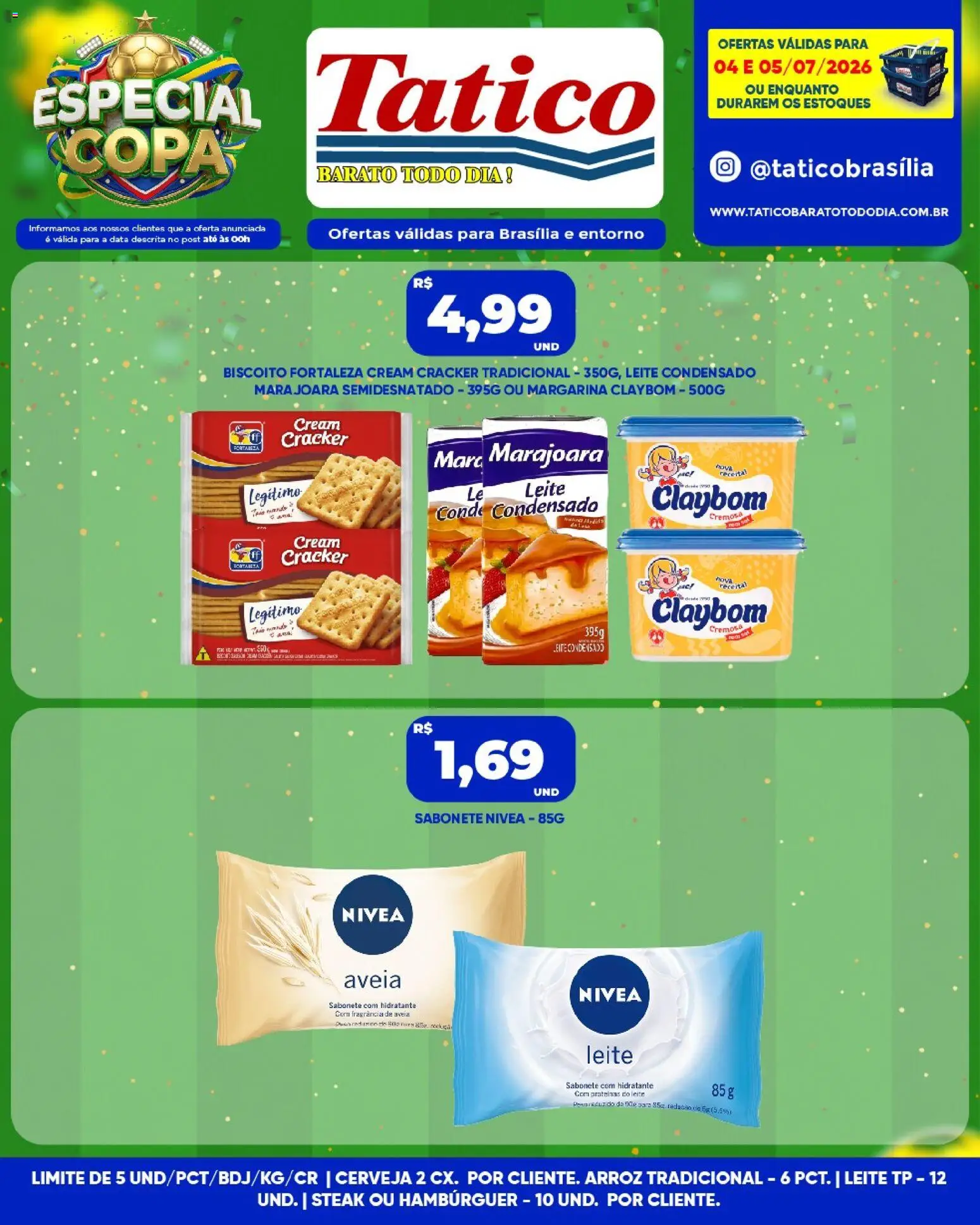 Tatico Folheto - válido de 06/07/2026 | Página: 20 | Produtos: Leite, Hambúrguer, Cream cracker, Leite condensado