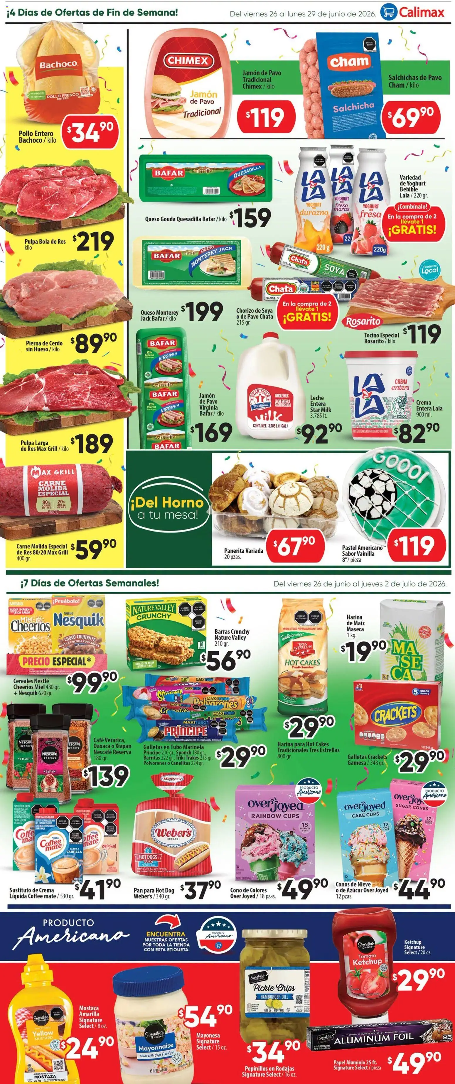 Nuevas ofertas de Calimax válidas en toda la República Mexicana desde el 26/06/2026. ¡Encuentra las mejores ofertas en Calimax folleto Tecate! | Página: 2 | Productos: Azúcar, Durazno, Mayonesa, Tocino