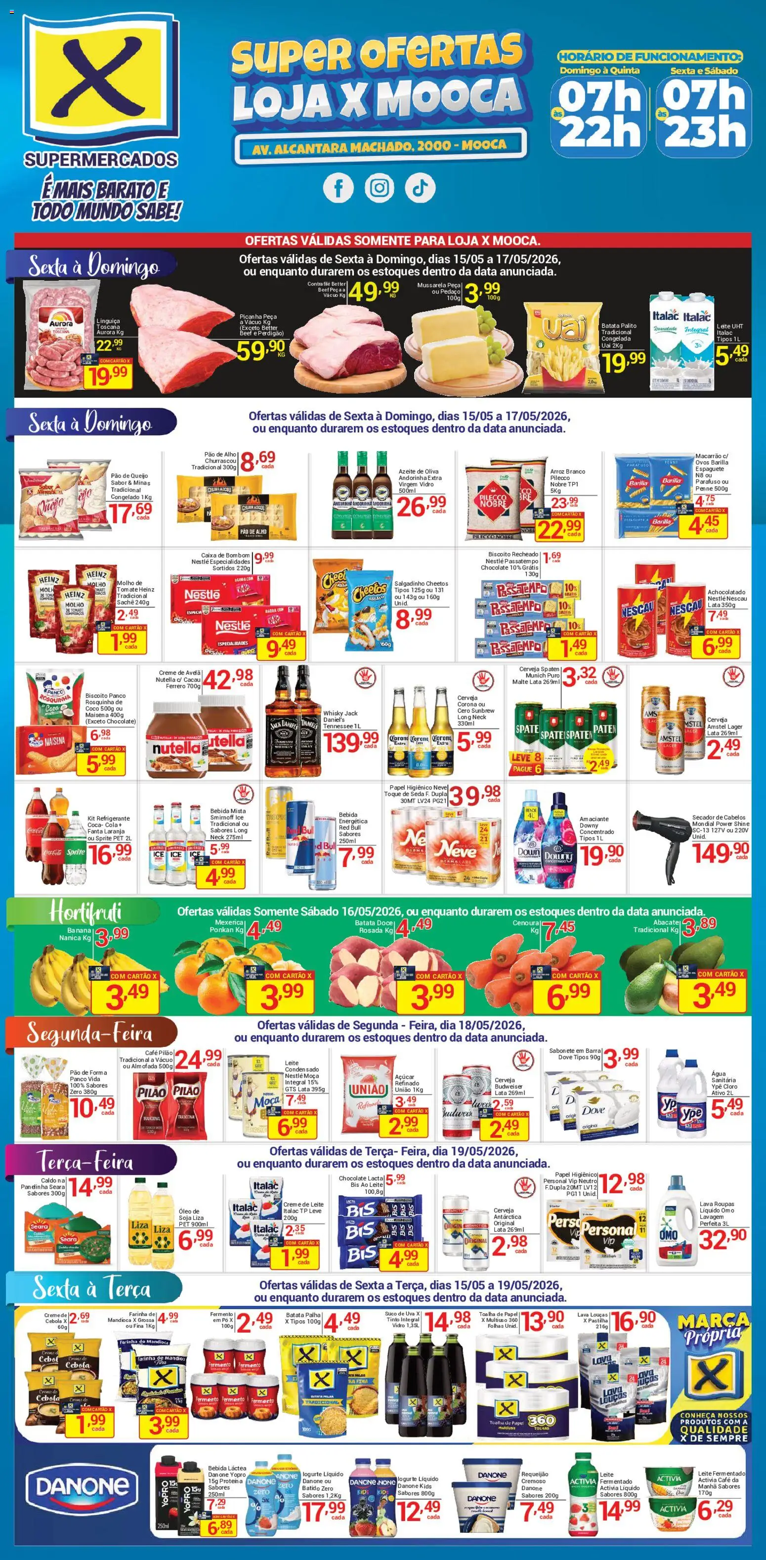 X Supermercados Folheto - válido de 15.05.2026 | Página: 1 | Produtos: Cloro, Contra filé, Leite, Café pilão
