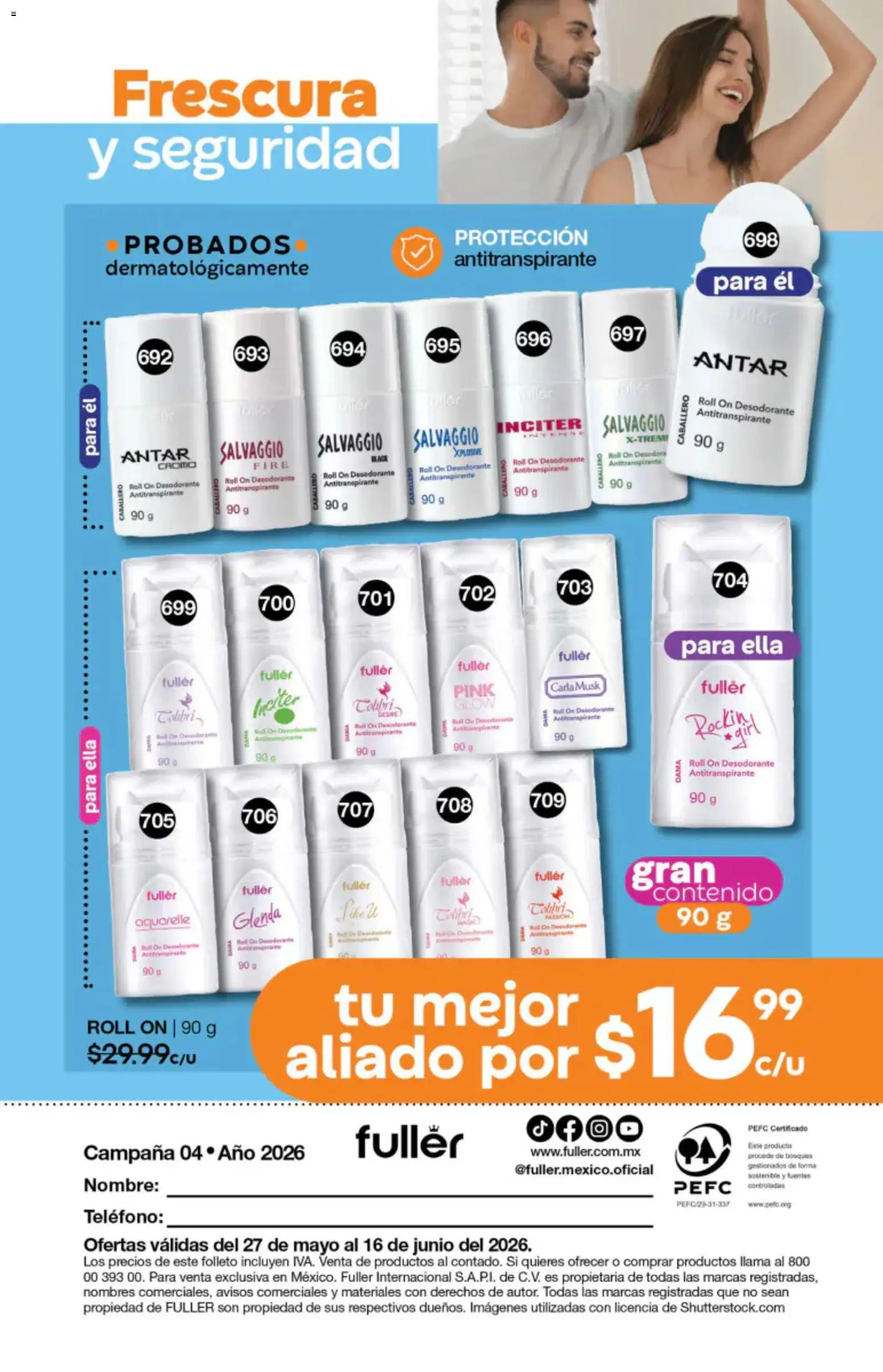 Nuevas ofertas de Fuller válidas en toda la República Mexicana desde el 27/05/2026. ¡Encuentra las mejores ofertas en Fuller campaña 4 2026! | Página: 224 | Productos: Desodorante, Antitranspirante, Teléfono, Campana