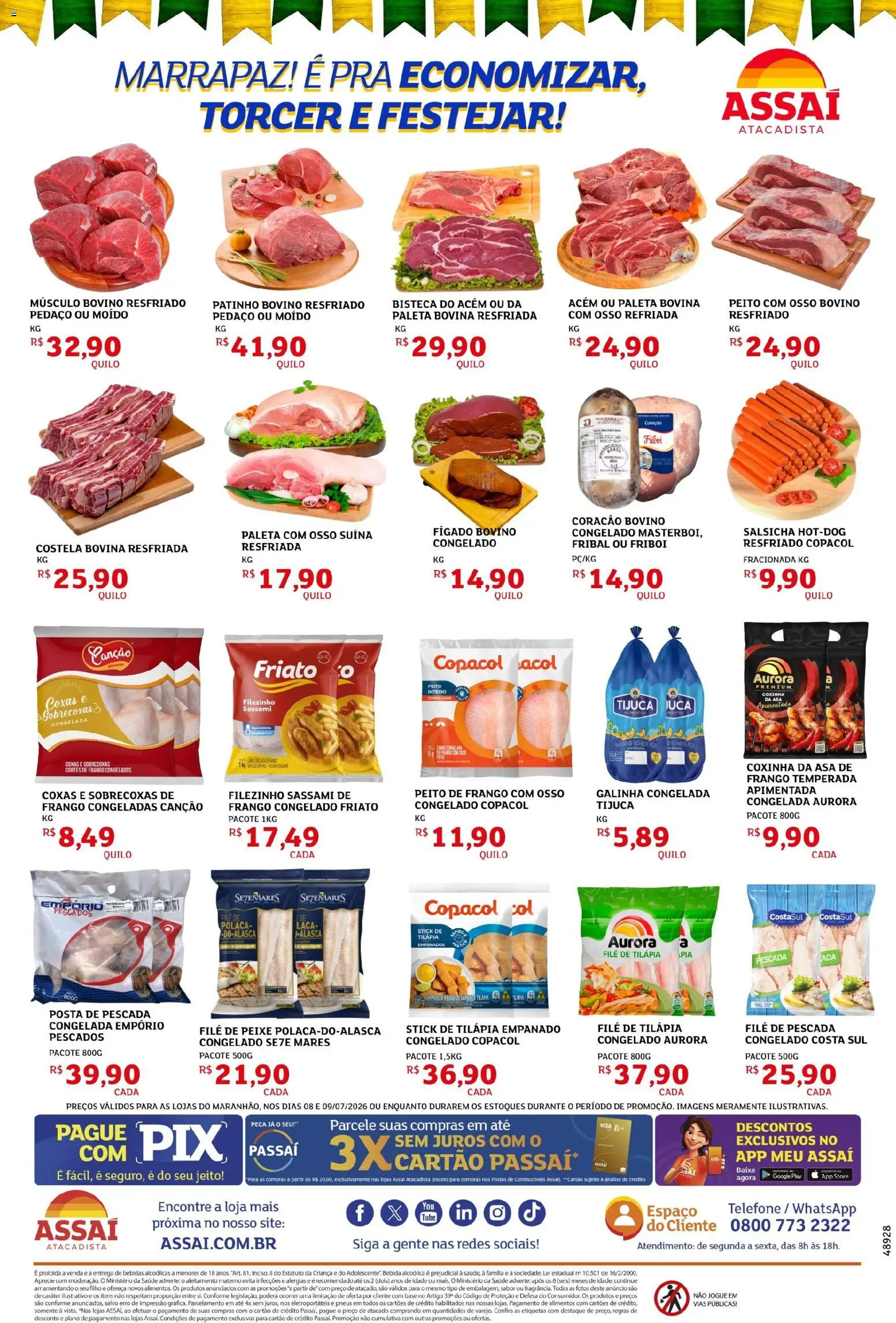 Assaí Atacadista Folheto - válido de 08/07/2026 | Página: 2 | Produtos: Tilápia, Bebida, Telefone, Frango