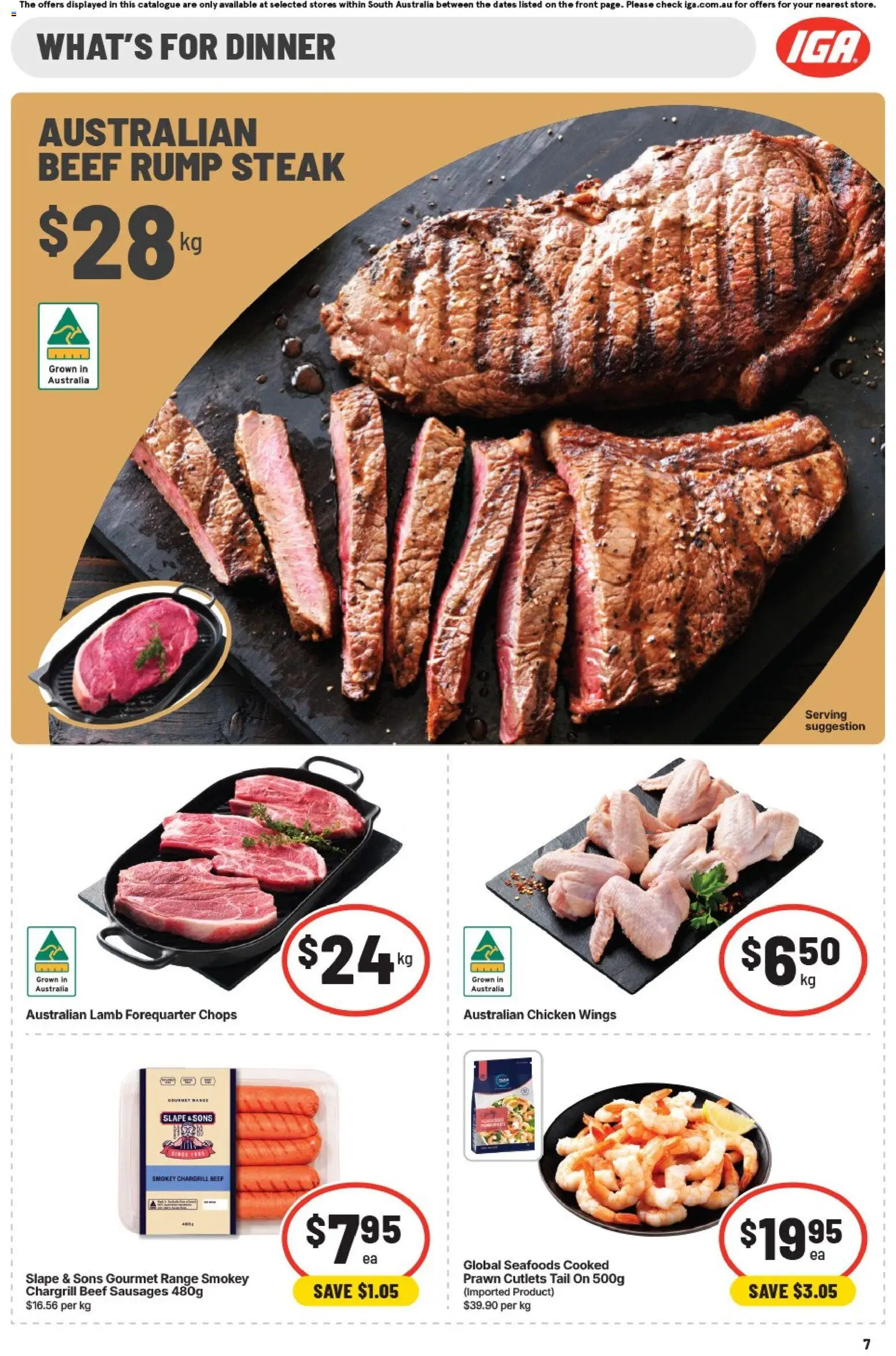 IGA catalogue - valid from 19/08/2026 | Page: 7 | Products: Chicken wings, Lamb, Steak, Sausages