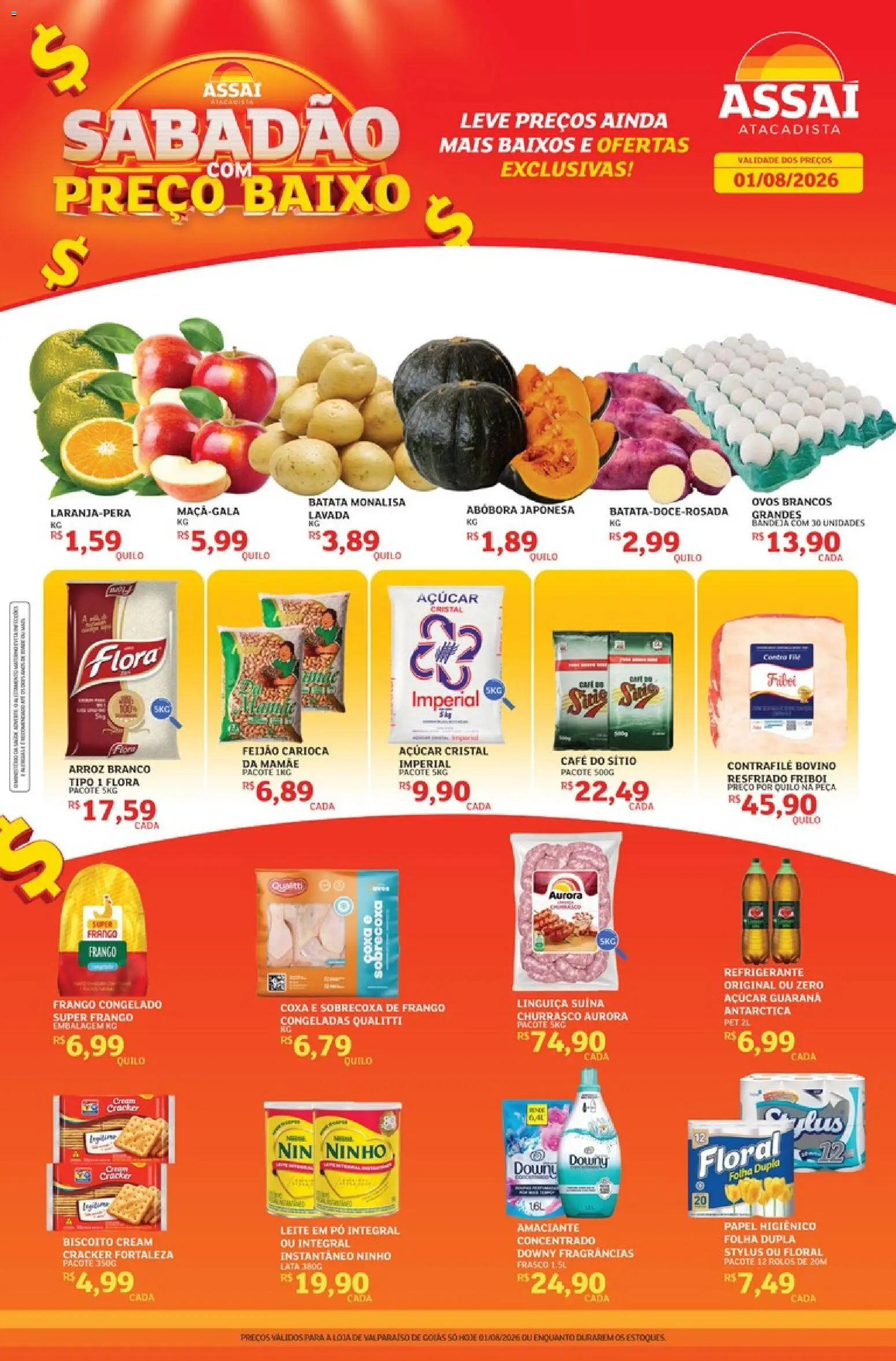 Assaí Atacadista Folheto - válido de 01/08/2026 | Página: 1 | Produtos: Feijão, Batata, Cream cracker, Leite em pó