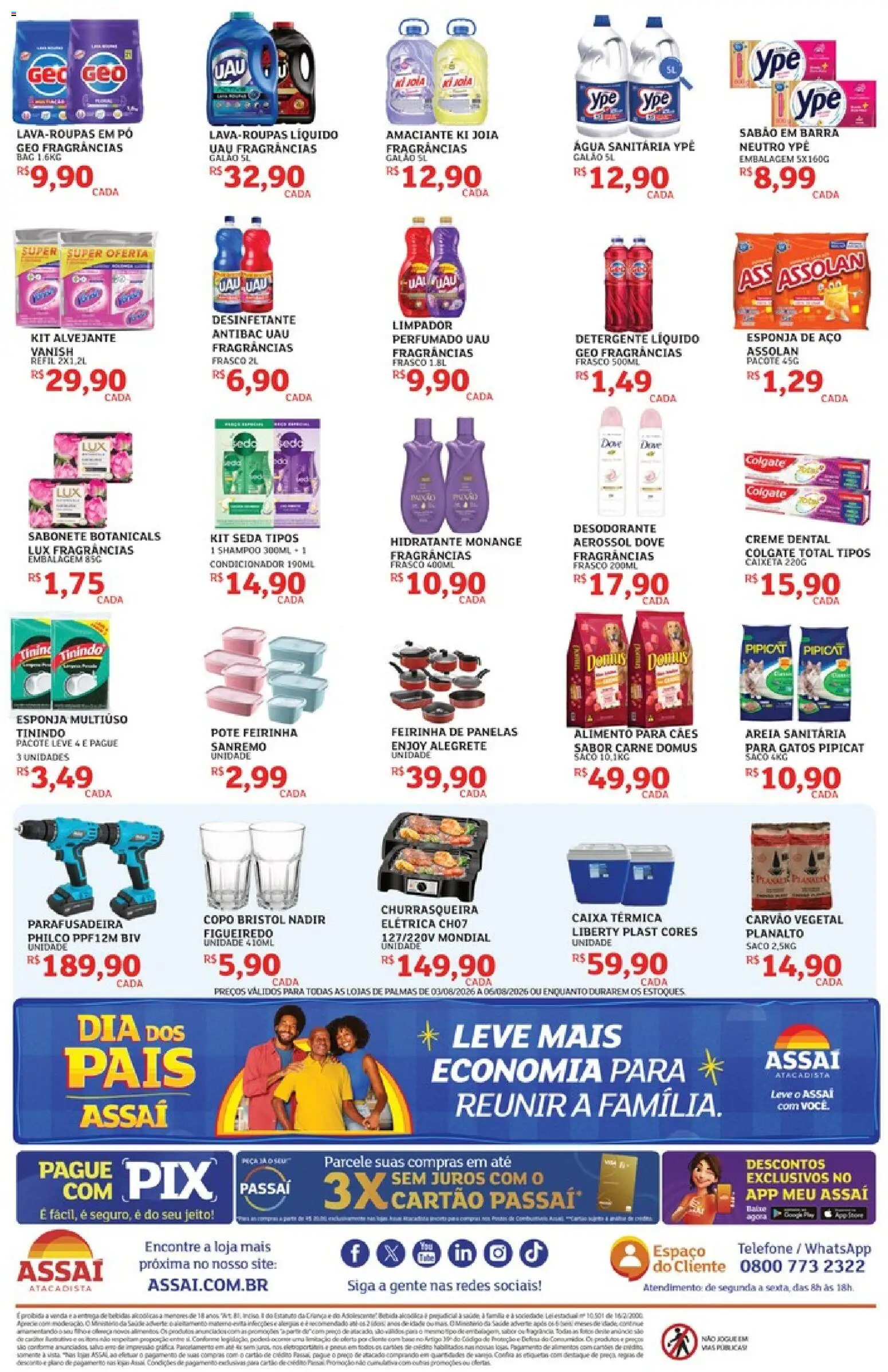 Assaí Atacadista Folheto - válido de 03/08/2026 | Página: 4 | Produtos: Sabão em barra, Caixa térmica, Desodorante, Água sanitária