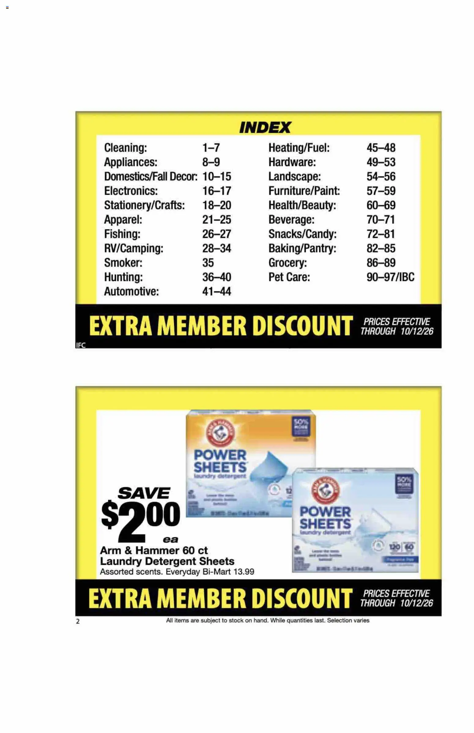 Bi-Mart Extra Member Discount Book - valid from 09/28/2026 | Page: 2 | Products: Laundry detergent, Hammer, Detergent