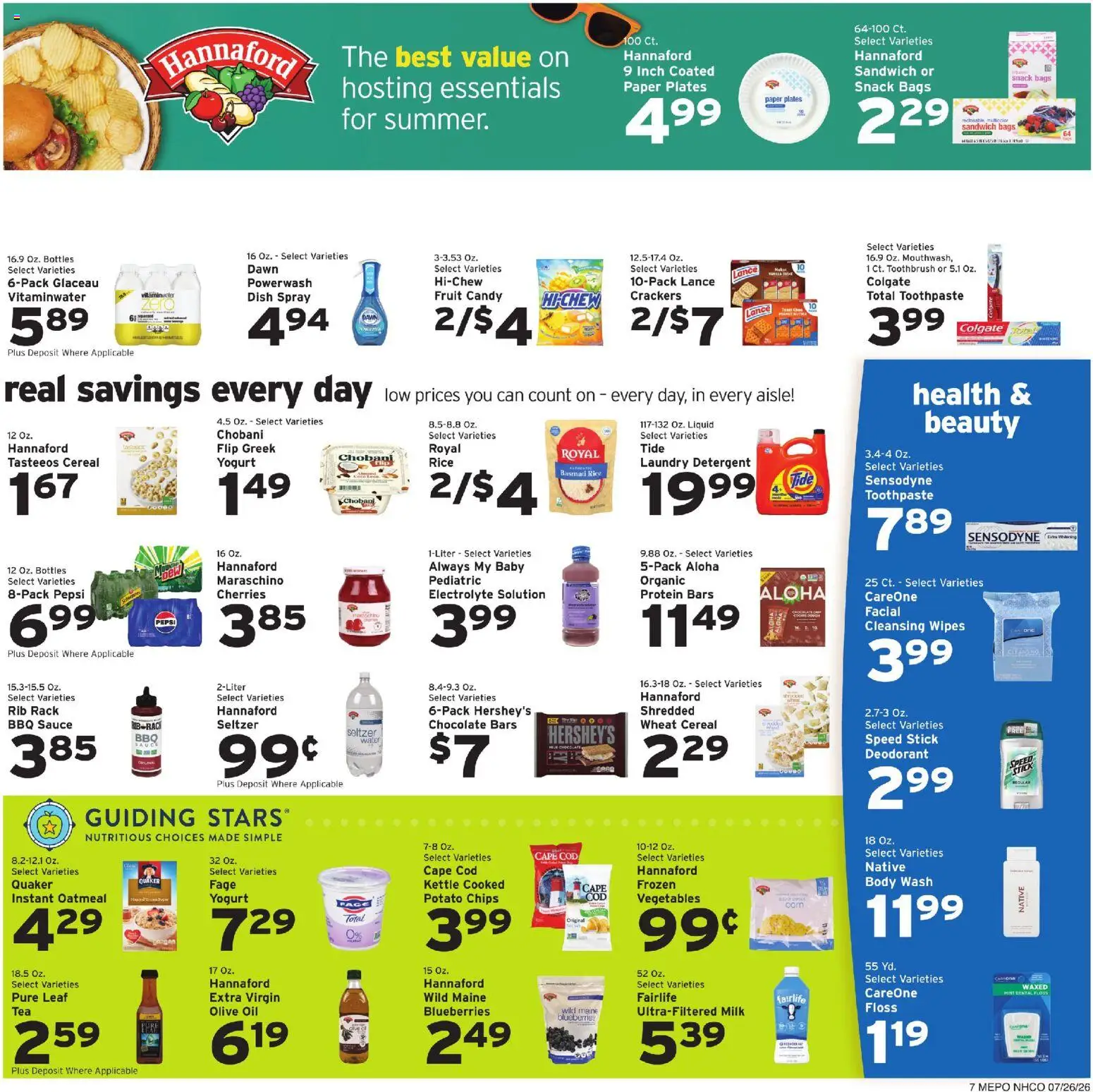 Hannaford Weekly Ad - valid from 07/26/2026 | Page: 7 | Products: Cherries, Oil, Body Wash, Vegetables