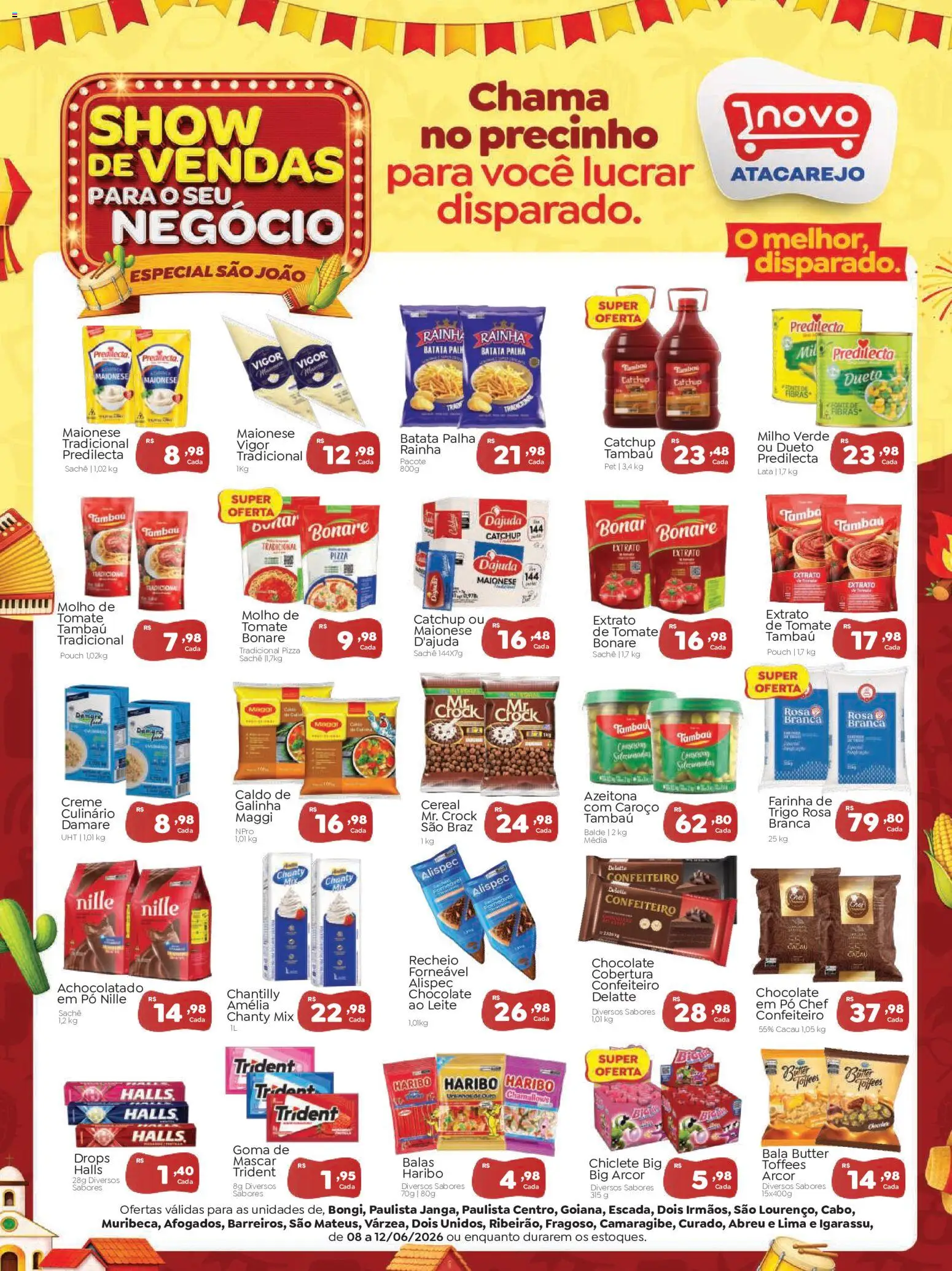 Novo Atacarejo Folheto - válido de 08.06.2026 | Página: 1 | Produtos: Pó, Milho verde, Leite, Balde