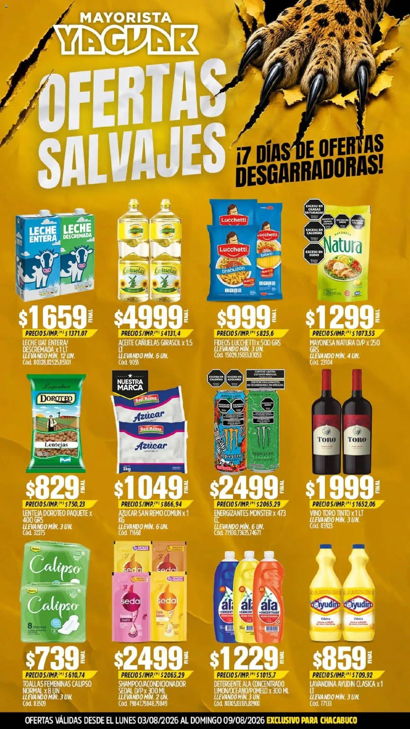 Yaguar - Oferta Semanal Parque Chacabuco │ válido desde el 03/08/2026 | Página: 1 | Productos: Mayonesa, Detergente, Leche, Vino