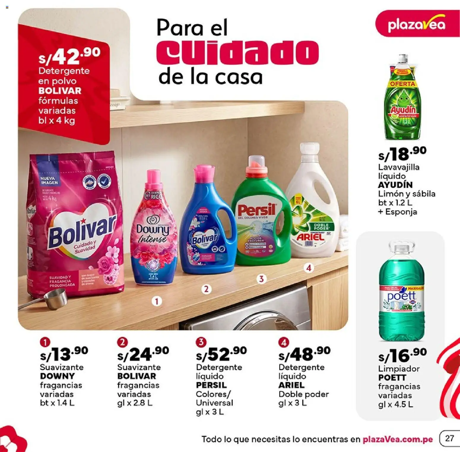Catálogo Plaza Vea válido desde 16/07/2026 | Página: 27 | Productos: Esponja, Detergente, Fragancia, Polvo