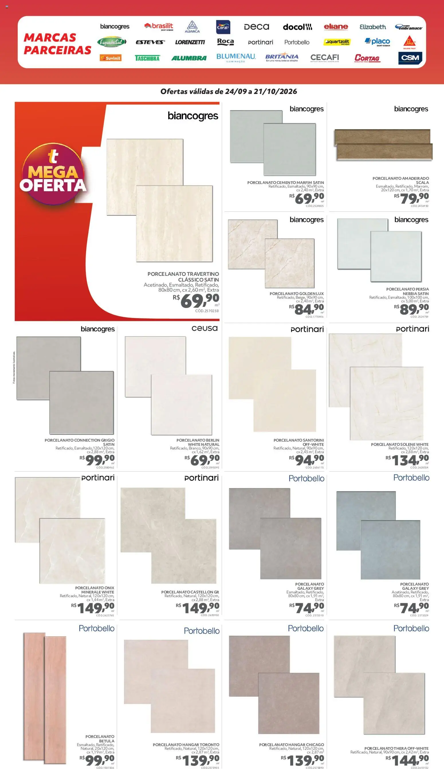 Telhanorte Folheto - válido de 24/09/2026 | Página: 4 | Produtos: Iluminação, Porcelanato, Aliança