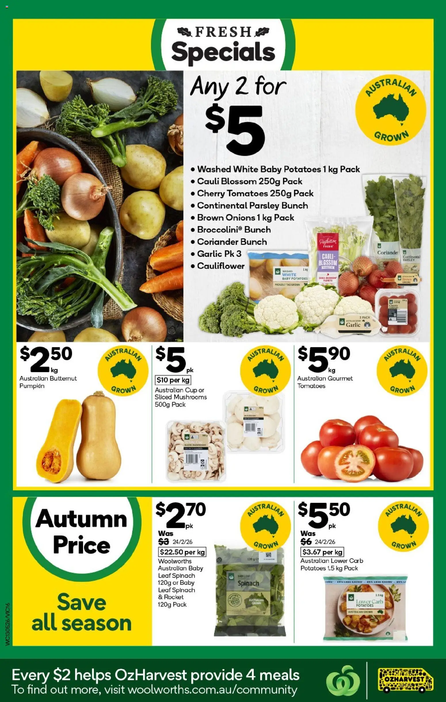 Woolworths catalogue - valid from 13.05.2026 | Page: 16 | Products: Spinach, Garlic, Pumpkin, Cauliflower