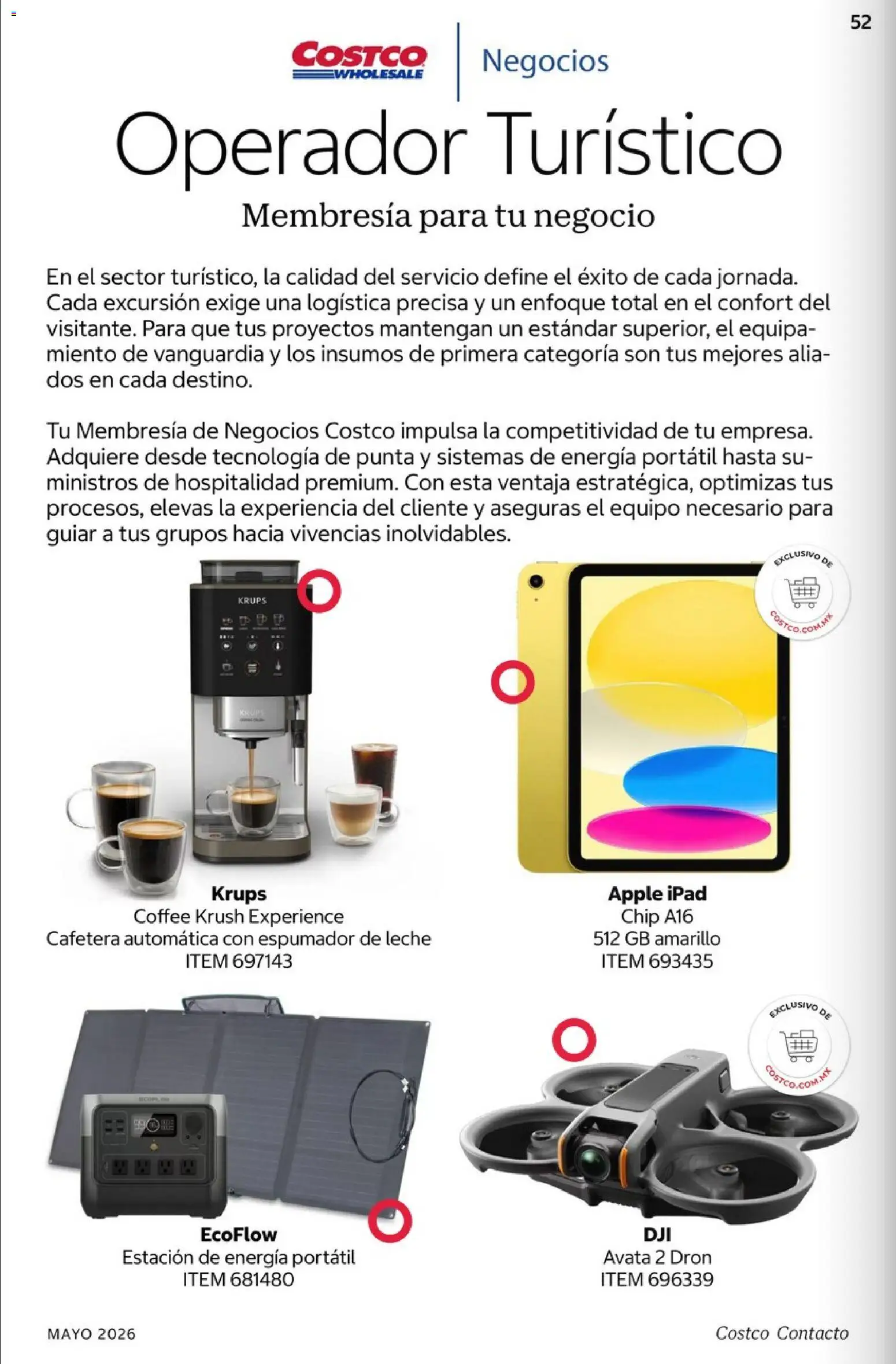 Nuevas ofertas de Costco válidas en toda la República Mexicana desde el 01.05.2026. ¡Encuentra las mejores ofertas en Costco Revista Mayo 2026! | Página: 52 | Productos: Leche, Tablet, Cafetera
