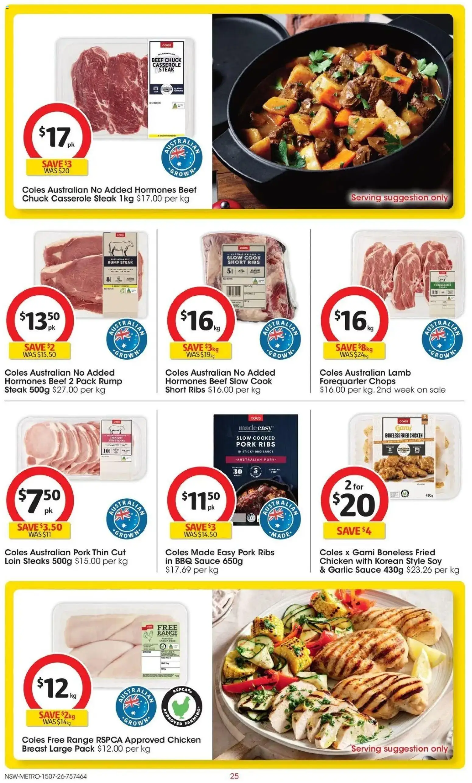 Coles catalogue - valid from 15/07/2026 | Page: 25 | Products: Pork, Lamb, Sauce, Rump steak
