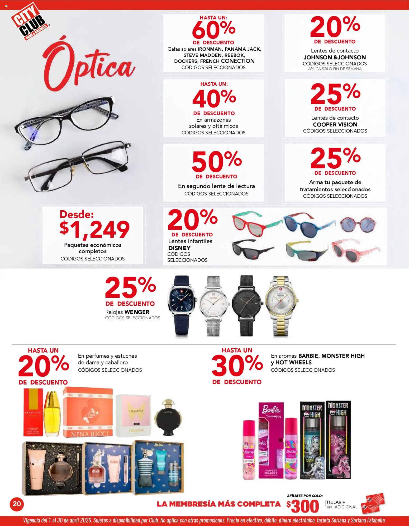 Nuevas ofertas de City Club válidas en toda la República Mexicana desde el 01.04.2026. ¡Encuentra las mejores ofertas en City Club catálogo! | Página: 20 | Productos: Lentes