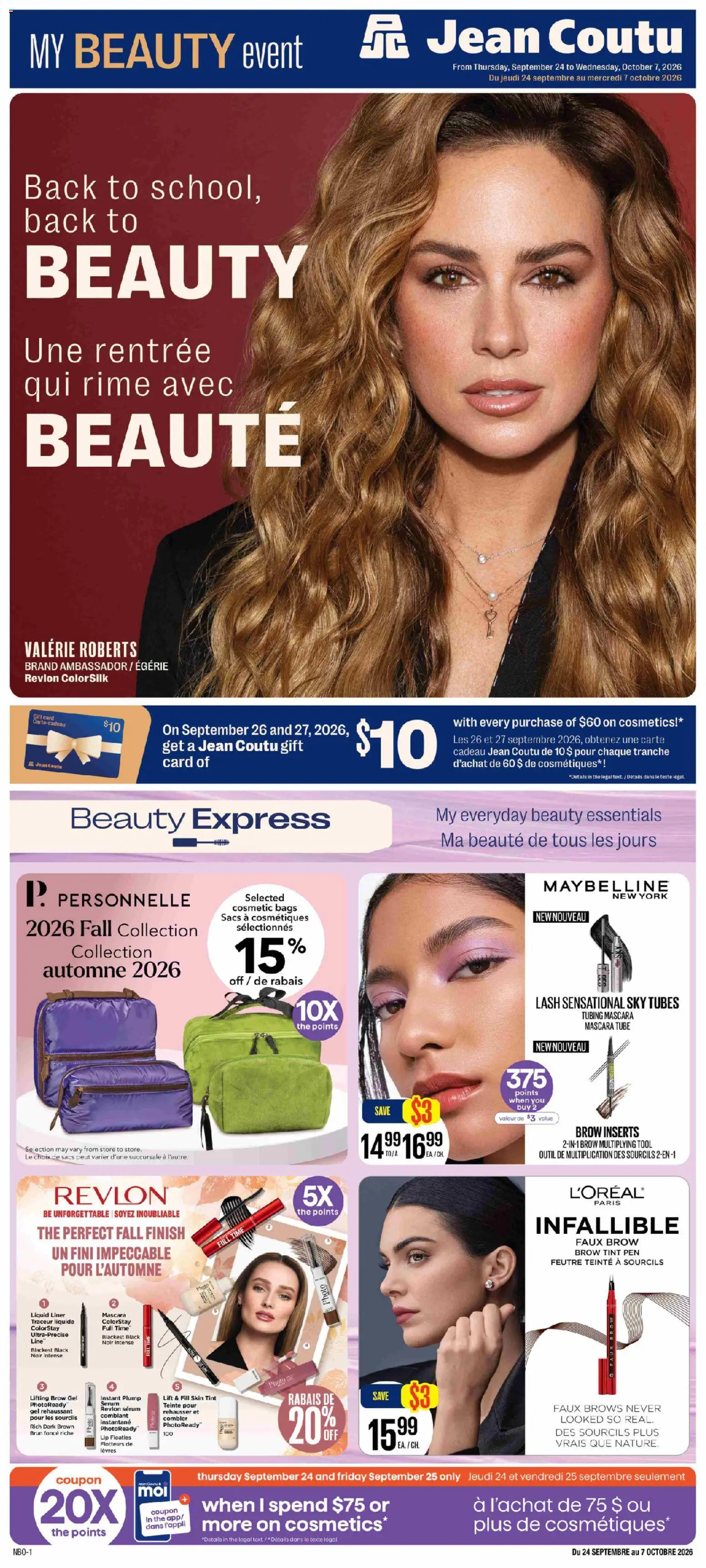 Jean Coutu flyer valid from Sep 24, 2026 | Page: 1 | Products: Tubes, Mascara, Inserts