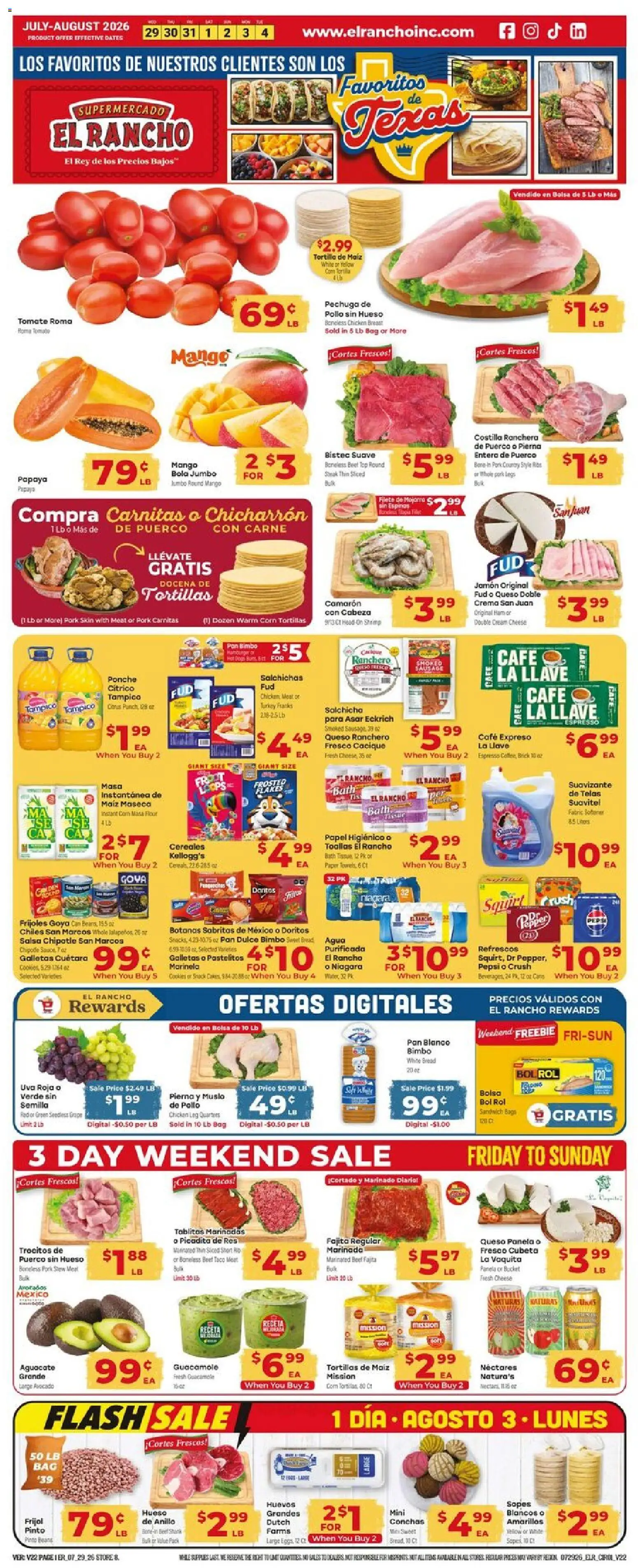 El Rancho Weekly Ad - valid from 07/29/2026 | Page: 1 | Products: Beef, Pepper, Mango, Sausage