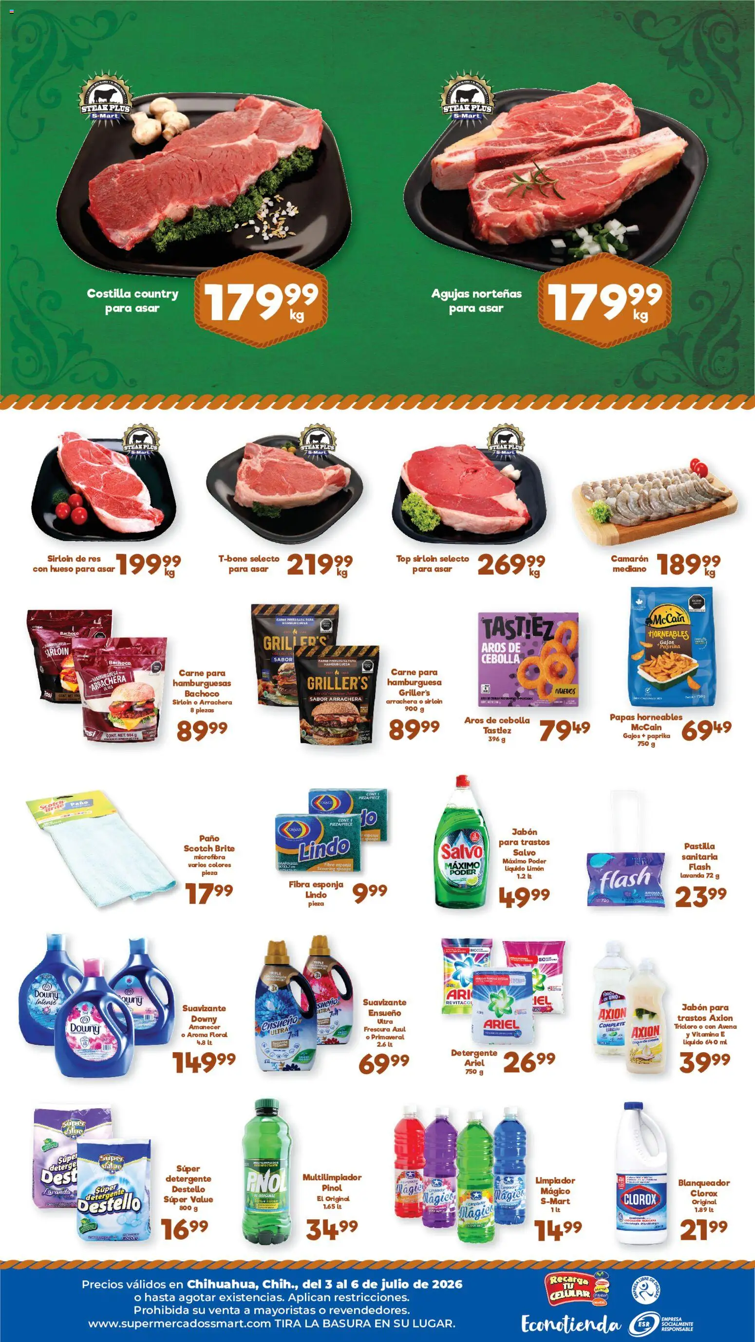 Nuevas ofertas de S-Mart válidas en toda la República Mexicana desde el 03/07/2026. ¡Encuentra las mejores ofertas en S-Mart folleto Ofertas de feria Chihuahua! | Página: 2 | Productos: Detergente, Vinagre, Escoba, Papel higiénico