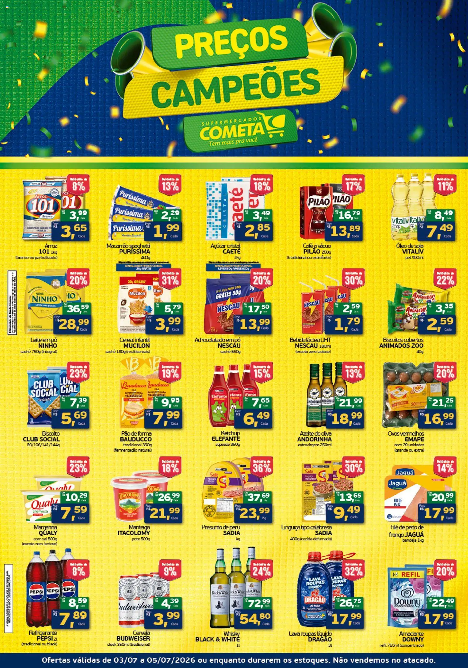 Cometa Supermercados Folheto - válido de 03/07/2026 | Página: 1 | Produtos: Macarrão, Açúcar, Mucilon, Leite em pó