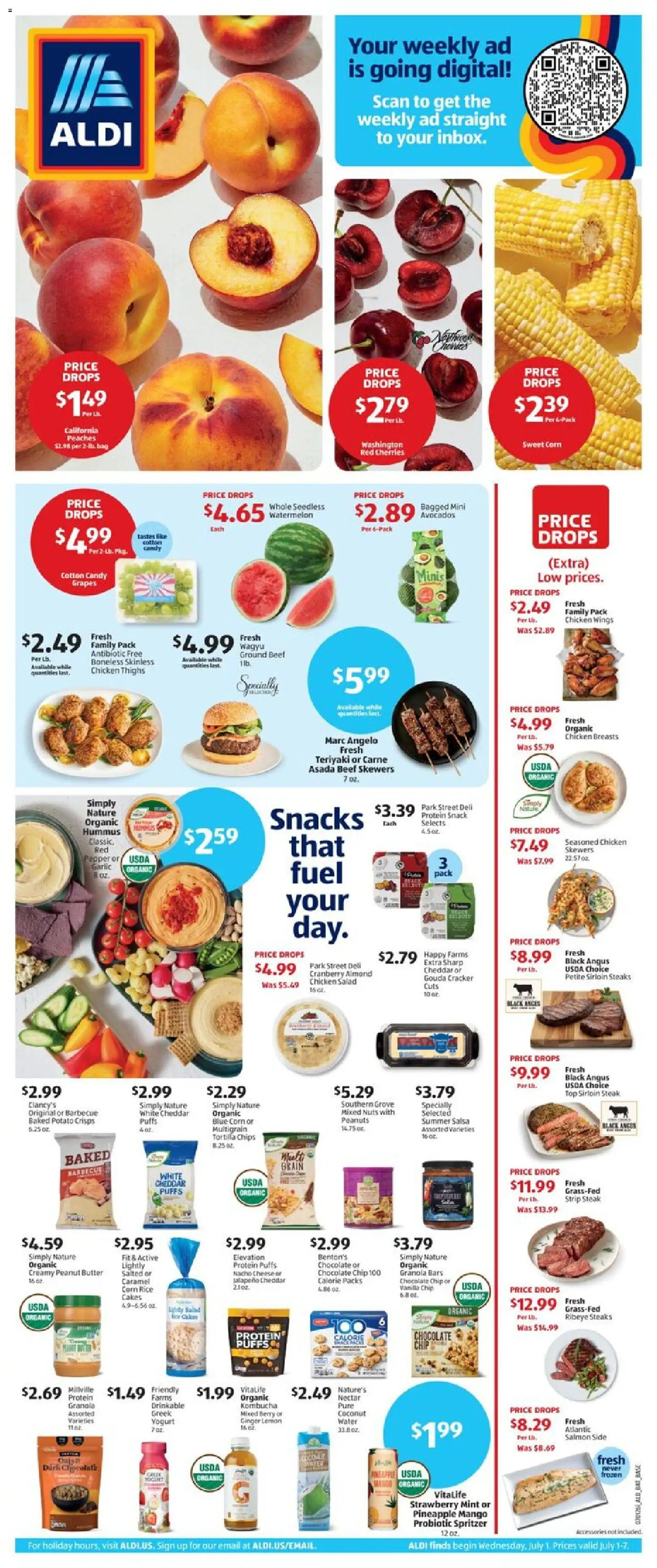 Aldi Weekly Ad - valid from 07/01/2026 | Page: 1 | Products: Cherries, Chocolate, Beef, Watermelon