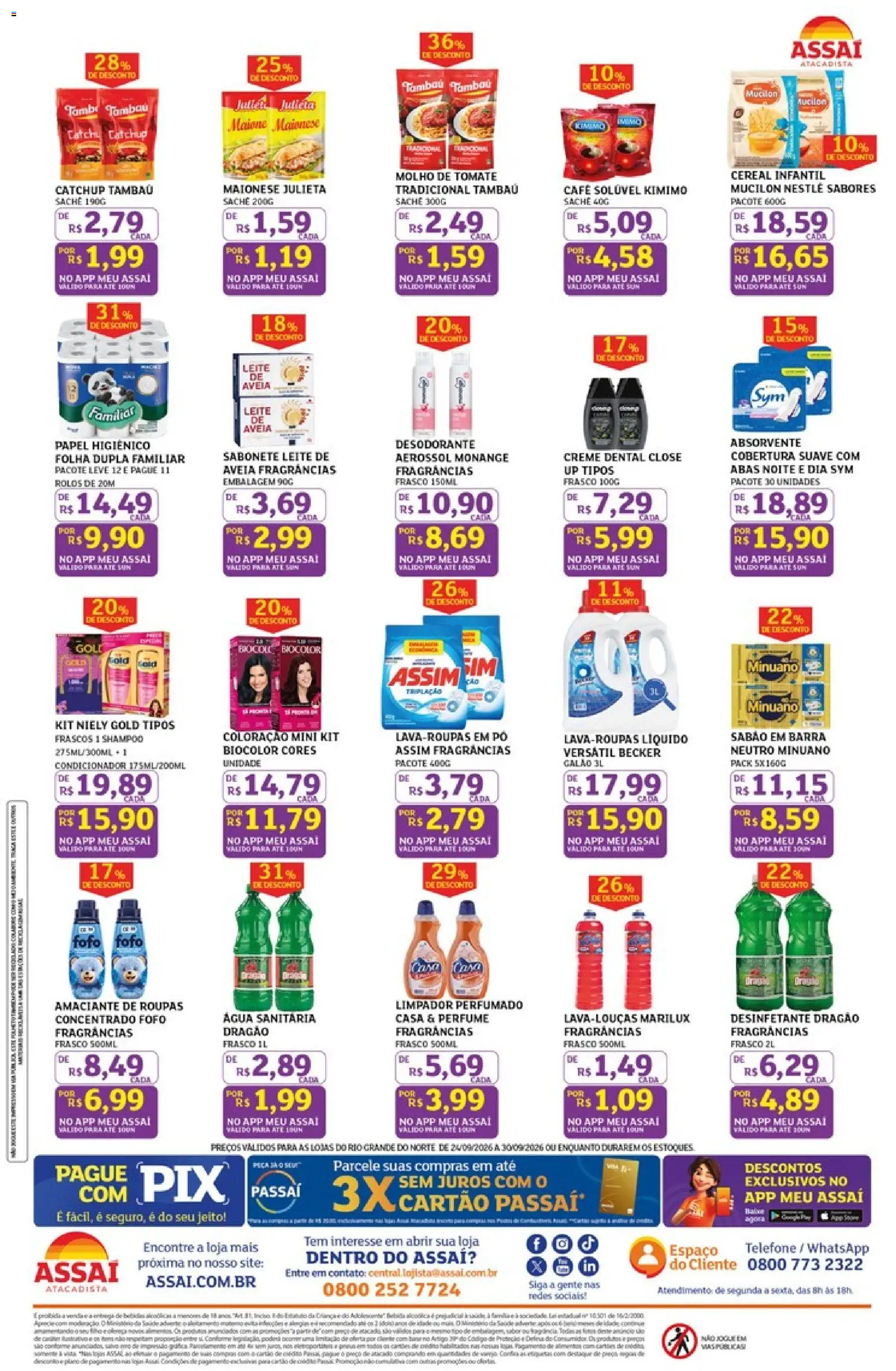 Assaí Atacadista Folheto - válido de 24/09/2026 | Página: 2 | Produtos: Amaciante de roupas, Água, Aveia, Papel higiênico