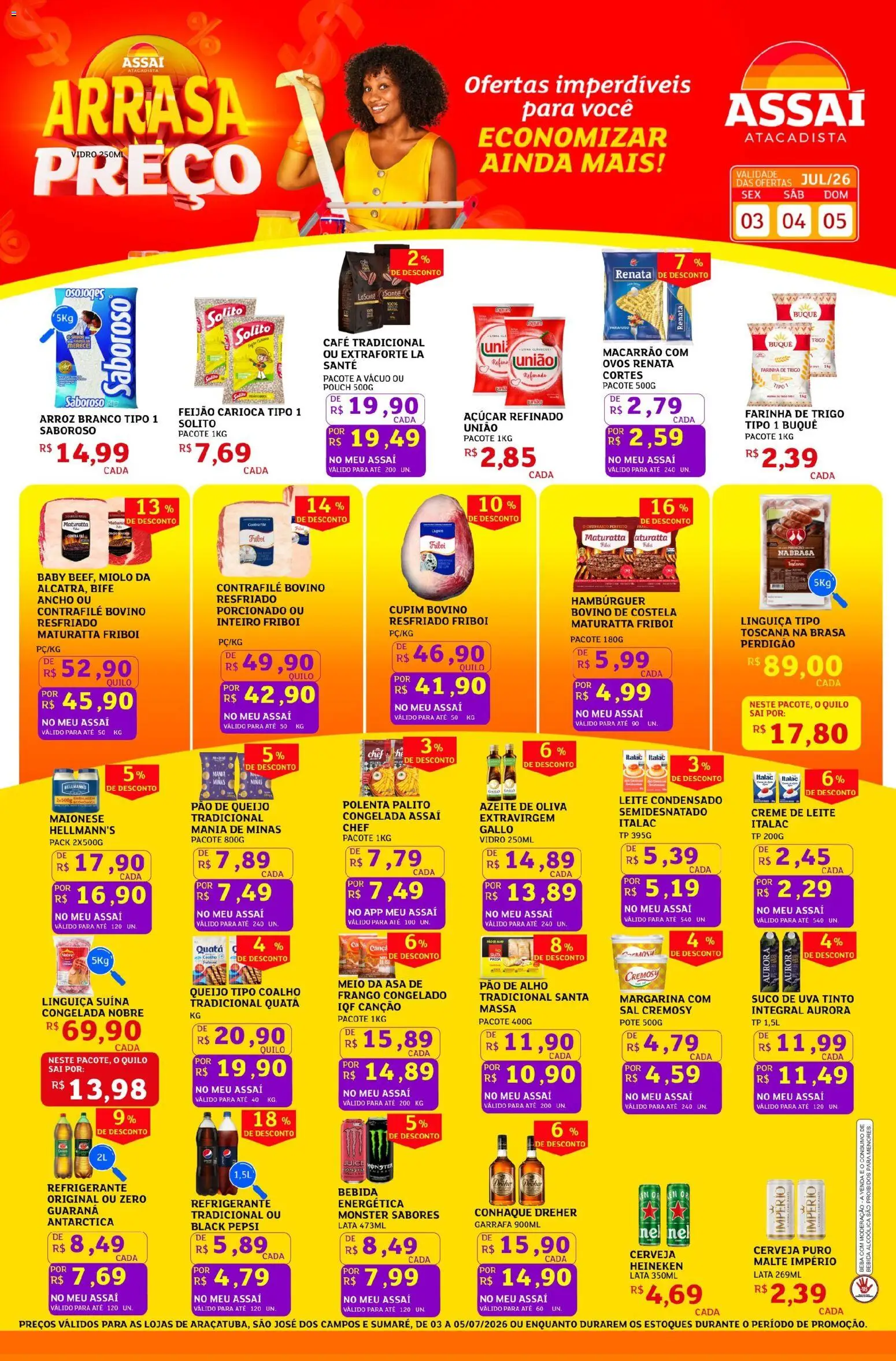 Assaí Atacadista Folheto - válido de 03/07/2026 | Página: 1 | Produtos: Queijo, Café, Suco, Creme
