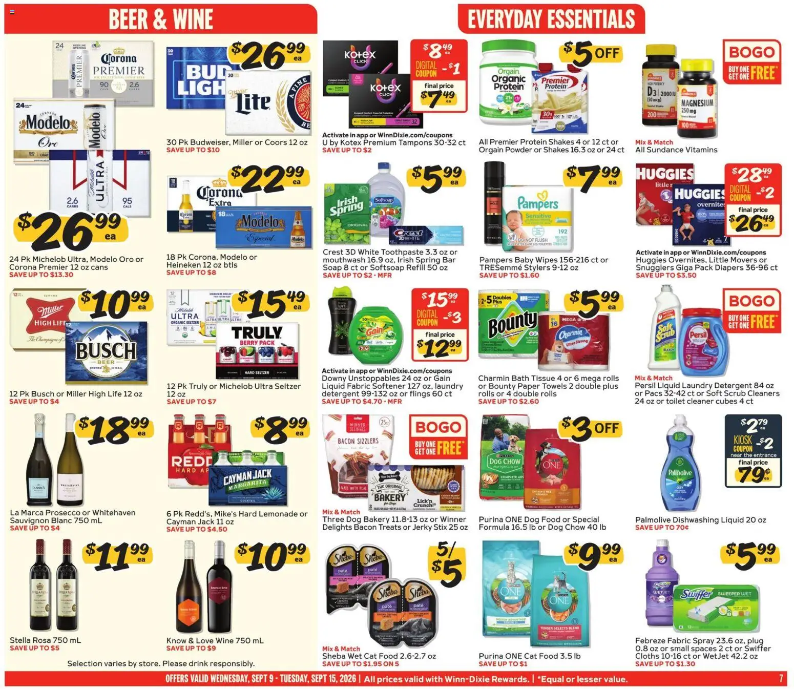 Winn Dixie Weekly Ad - valid from 09/09/2026 | Page: 7 | Products: Prosecco, Detergent, Date, Lemonade