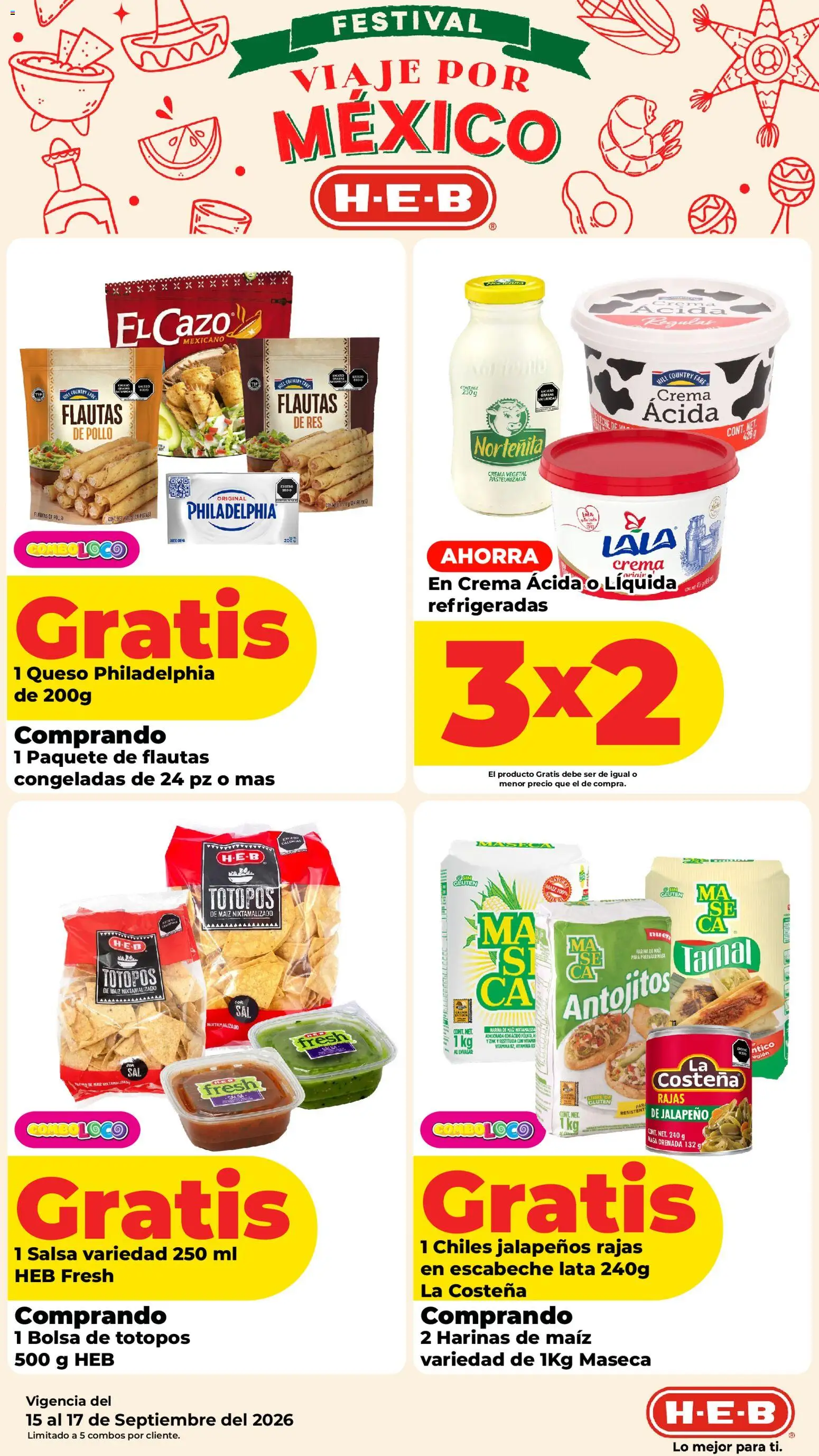 Nuevas ofertas de H-E-B válidas en toda la República Mexicana desde el 15/09/2026. ¡Encuentra las mejores ofertas en H-E-B folleto Los precios hoy están bajos! | Página: 5 | Productos: Masa, Crema, Bolsa, Res