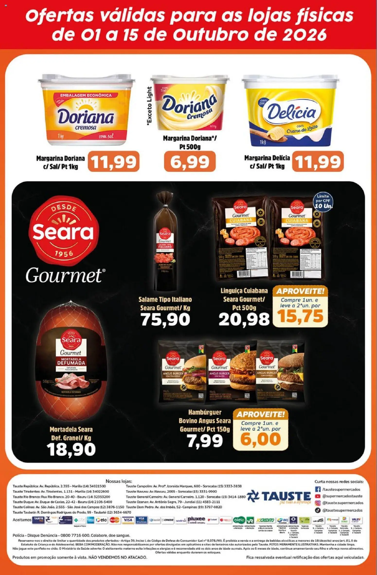 Tauste Folheto - válido de 01/10/2026 | Página: 2 | Produtos: Linguiça, Bebidas, Sal, Margarina